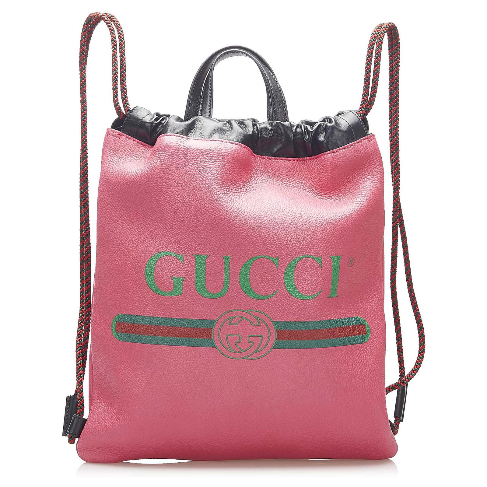 Gucci Pink Logo Drawstring Leather Backpack Multiple colors Pony-style ...