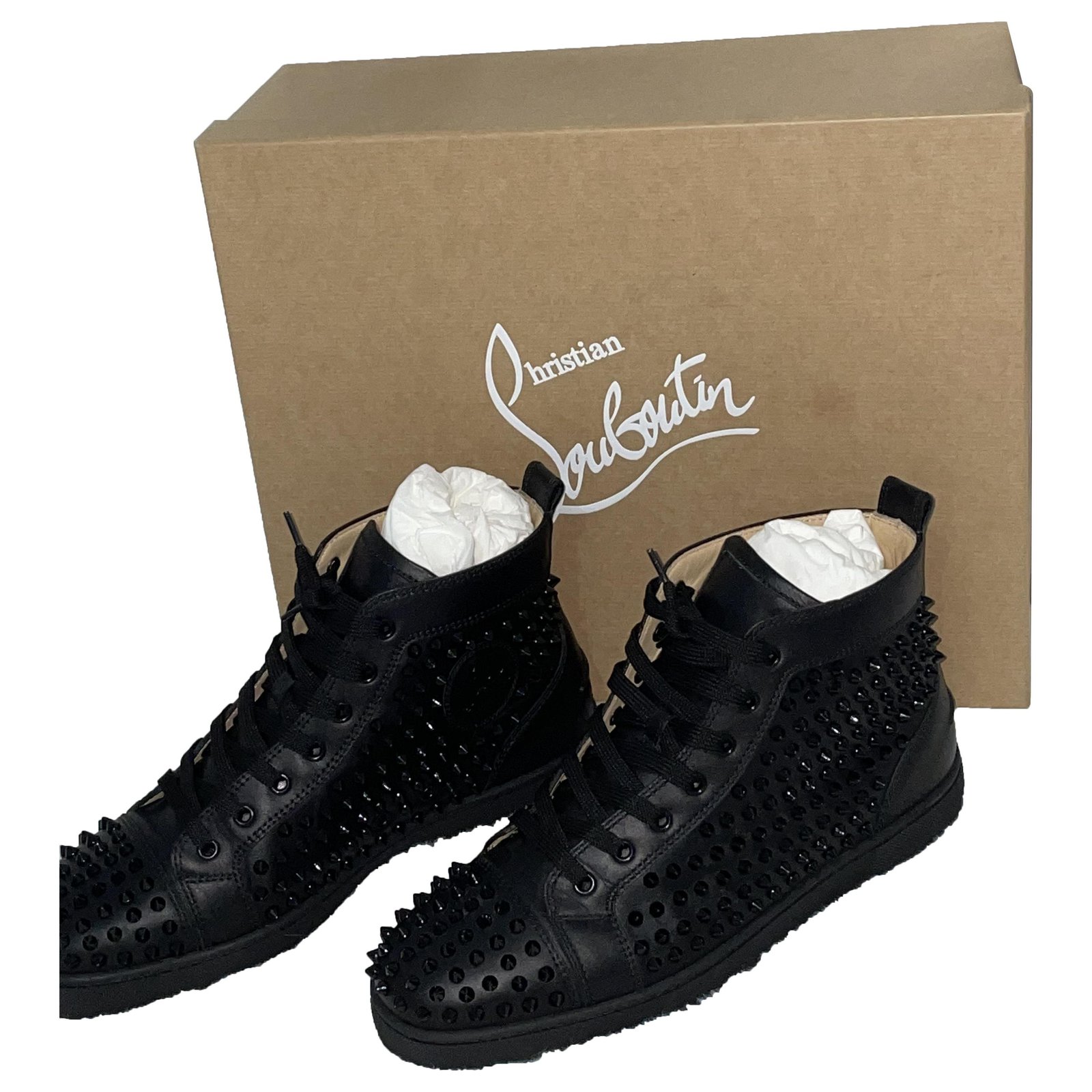 Christian Louboutin Louis Spikes Black Leather Sneakers New