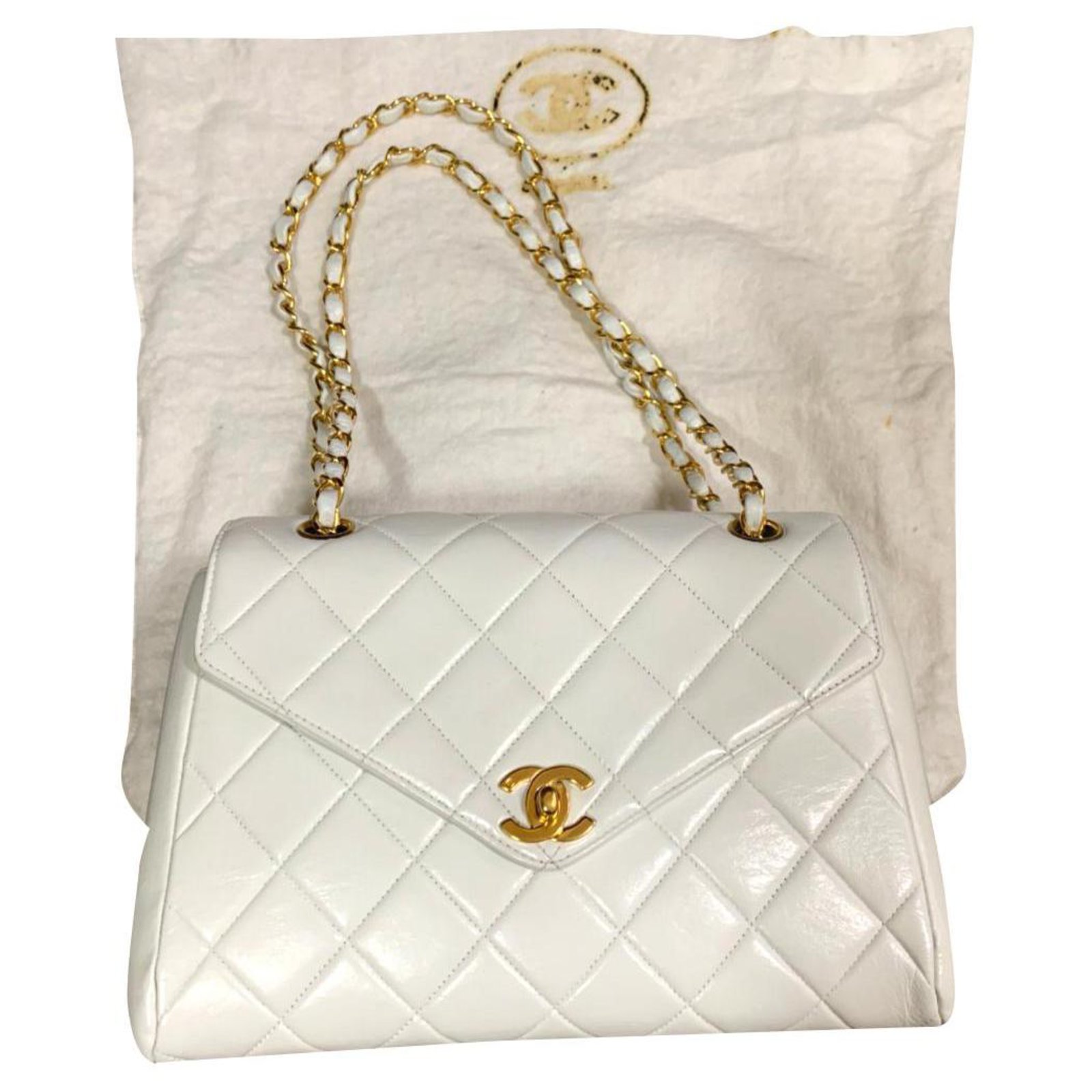 Borsa con pattina bianca Chanel vintage con GHW Bianco Pelle  -  Joli Closet