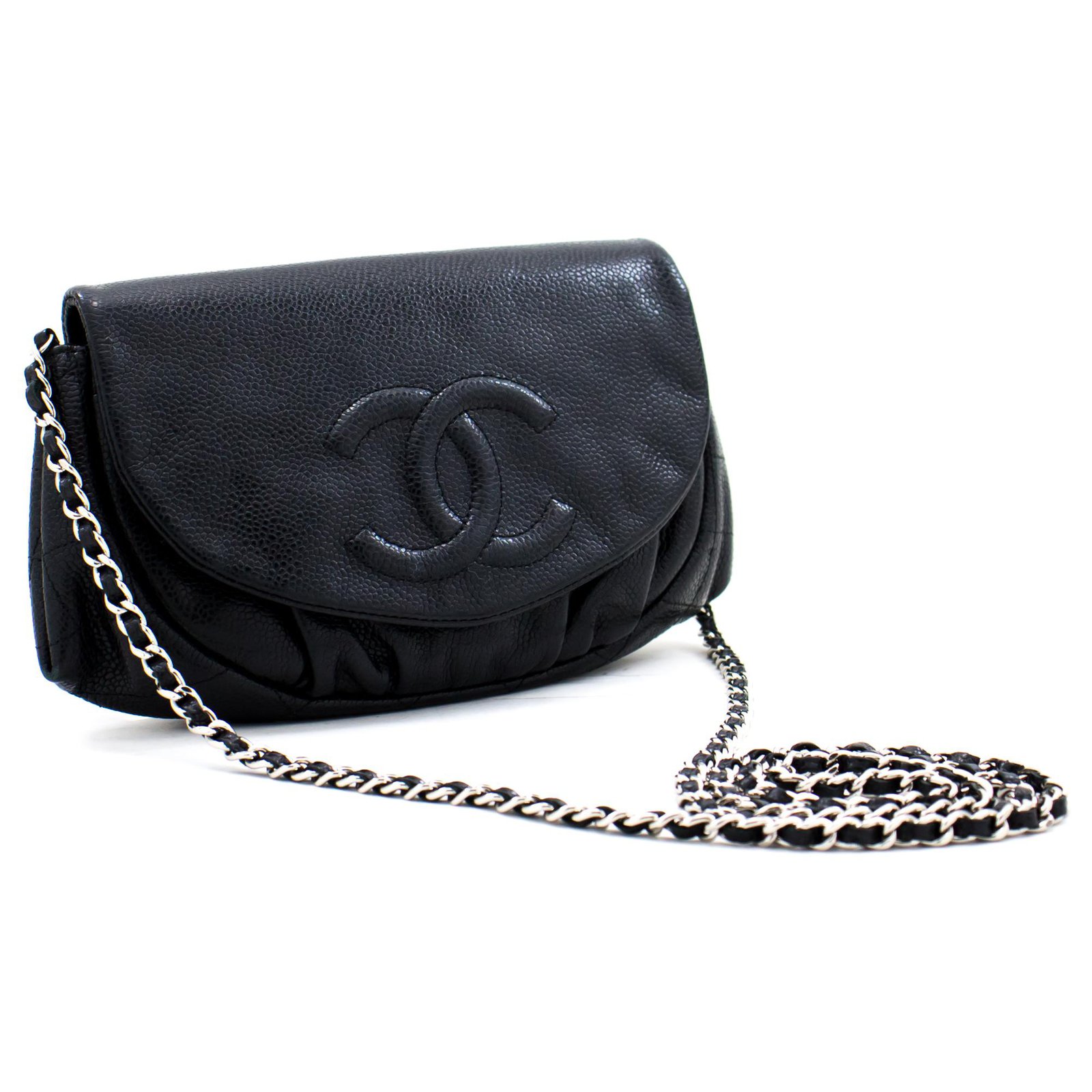 CHANEL Caviar Half Moon WOC Black Wallet On Chain Shoulder Bag