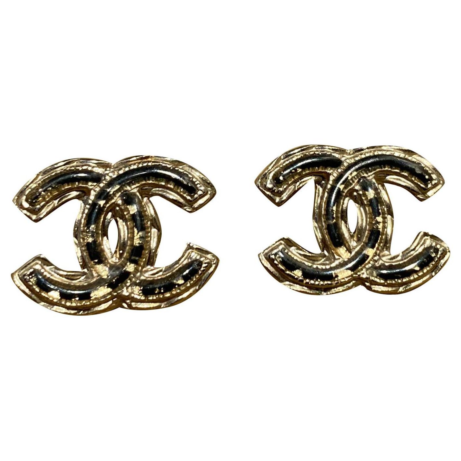 Chanel Earrings Black Golden Metal  - Joli Closet