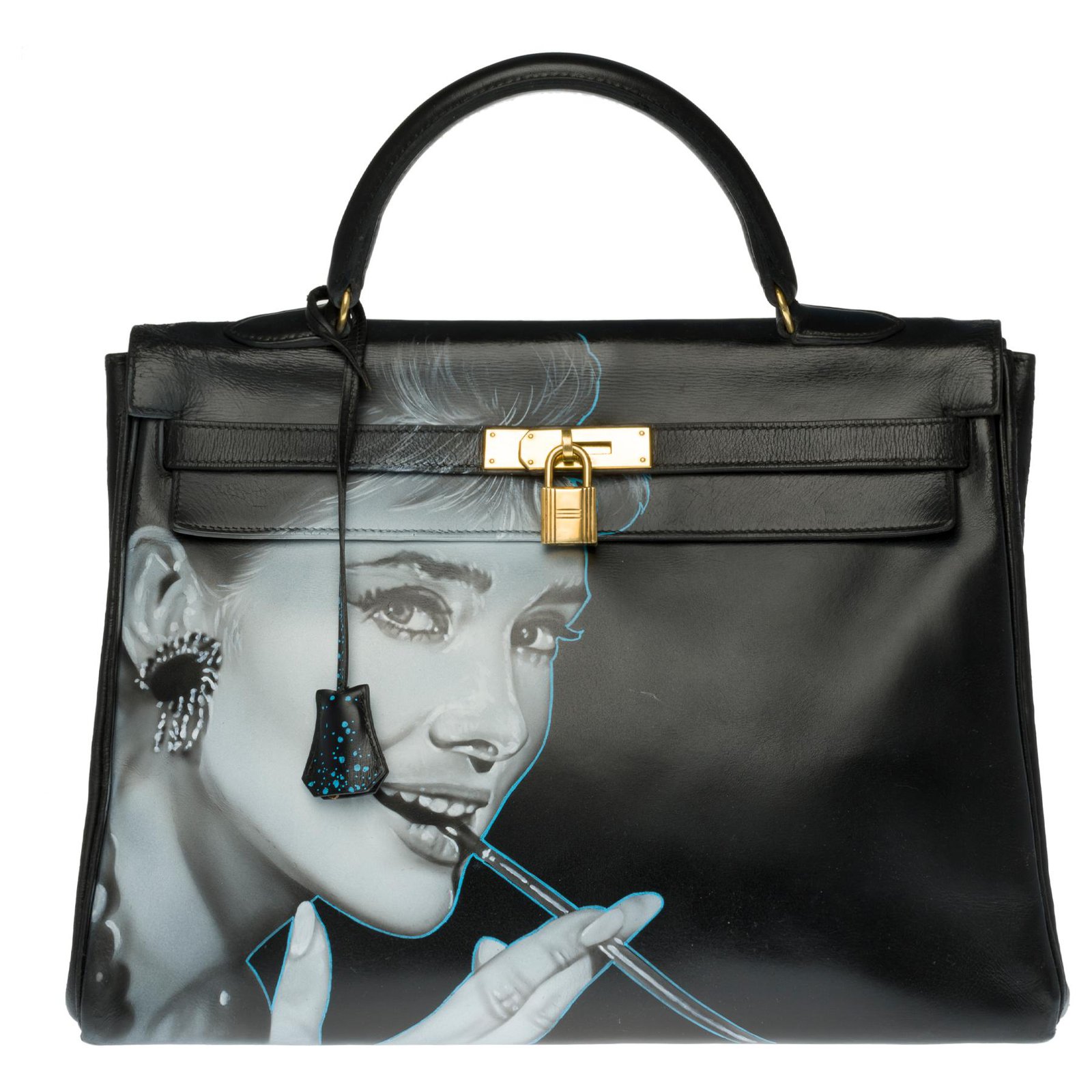 Beautiful Hermès Kelly bag 35 in black box leather customized