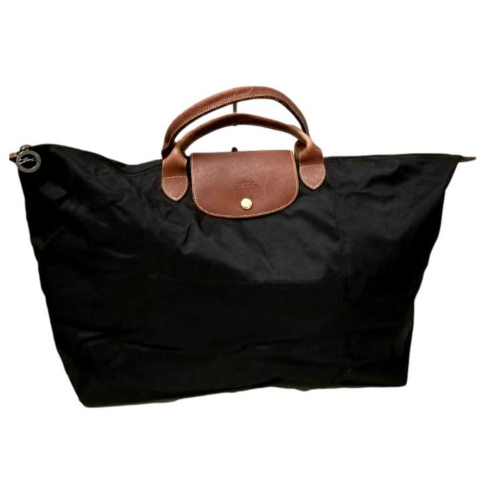 consonant Express Foresee Pliage Longchamp weekend travel bag Black Beige Leather Cloth ref.274375 -  Joli Closet