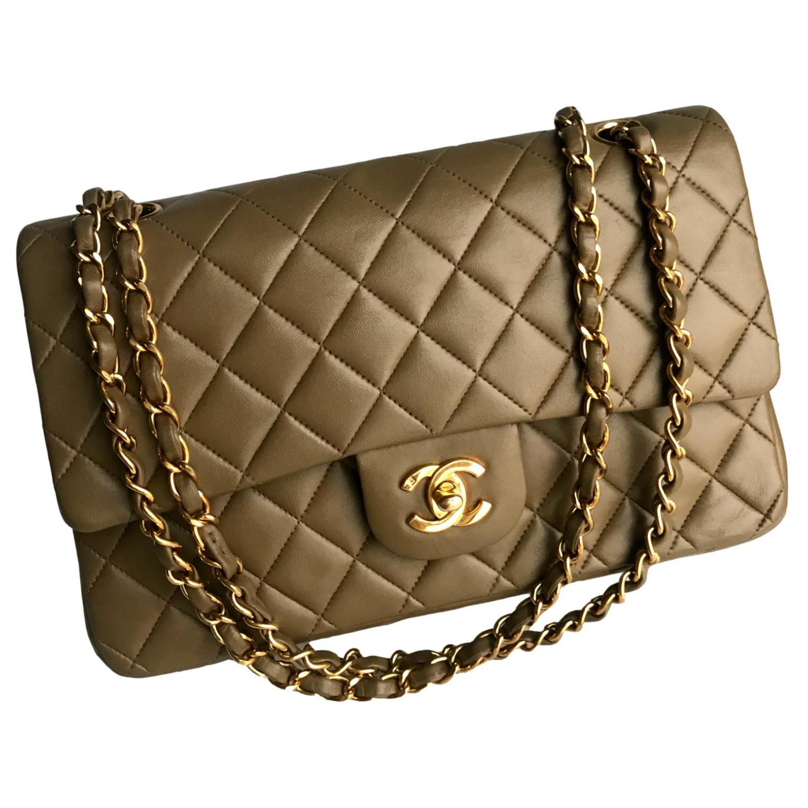 Chanel Timeless Medium lined Flap Bag Light brown Leather ref