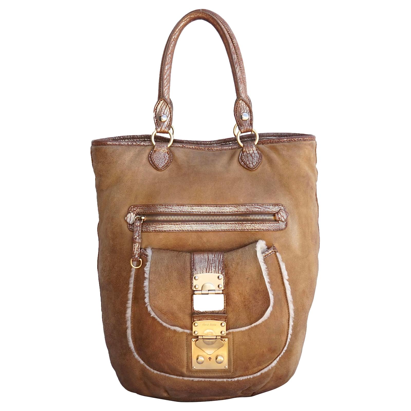 Miu Miu Handbags Brown Leather Fur ref.274604 Joli Closet