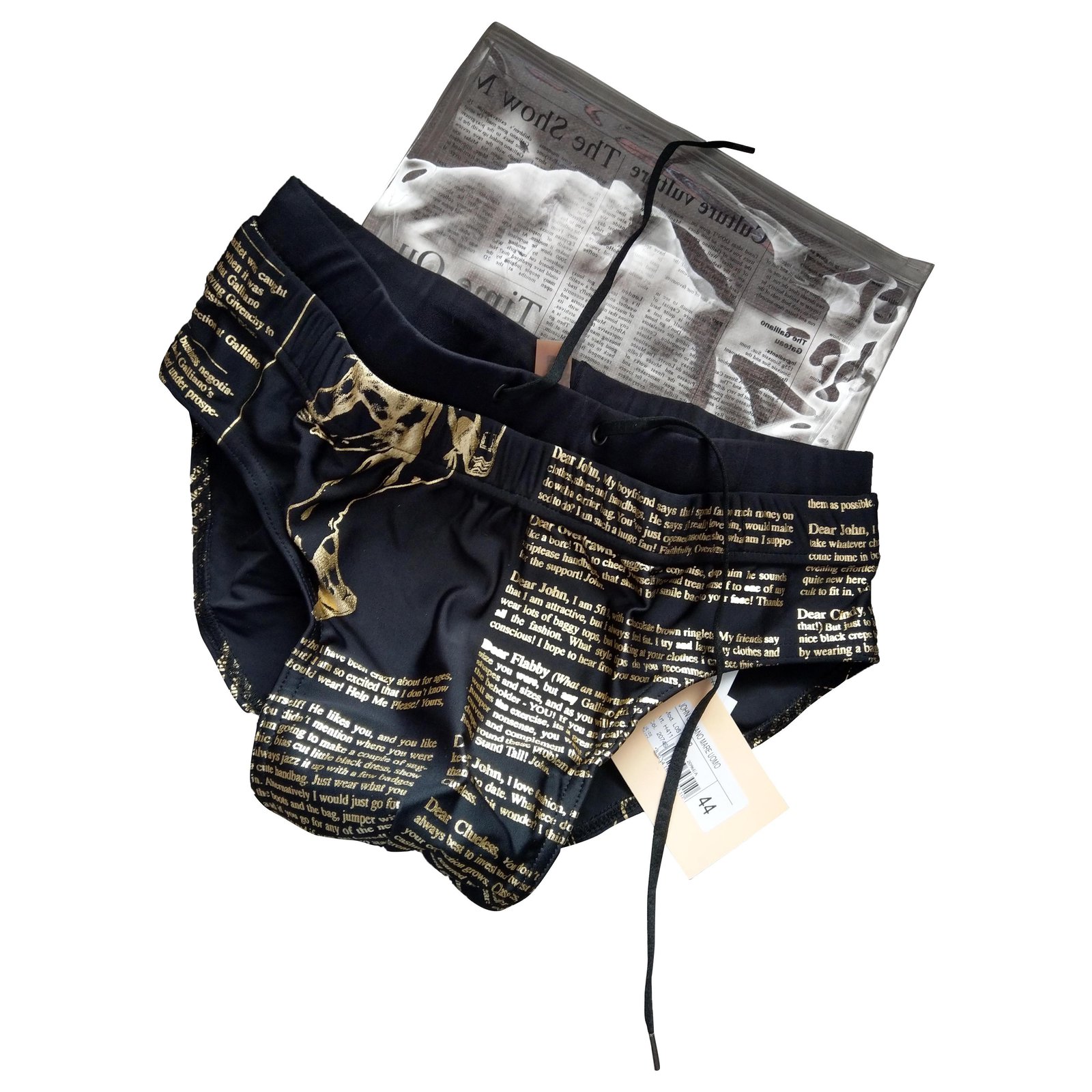 New John Galliano Newspaper Briefs Underwear T / 1 Black Polyamide