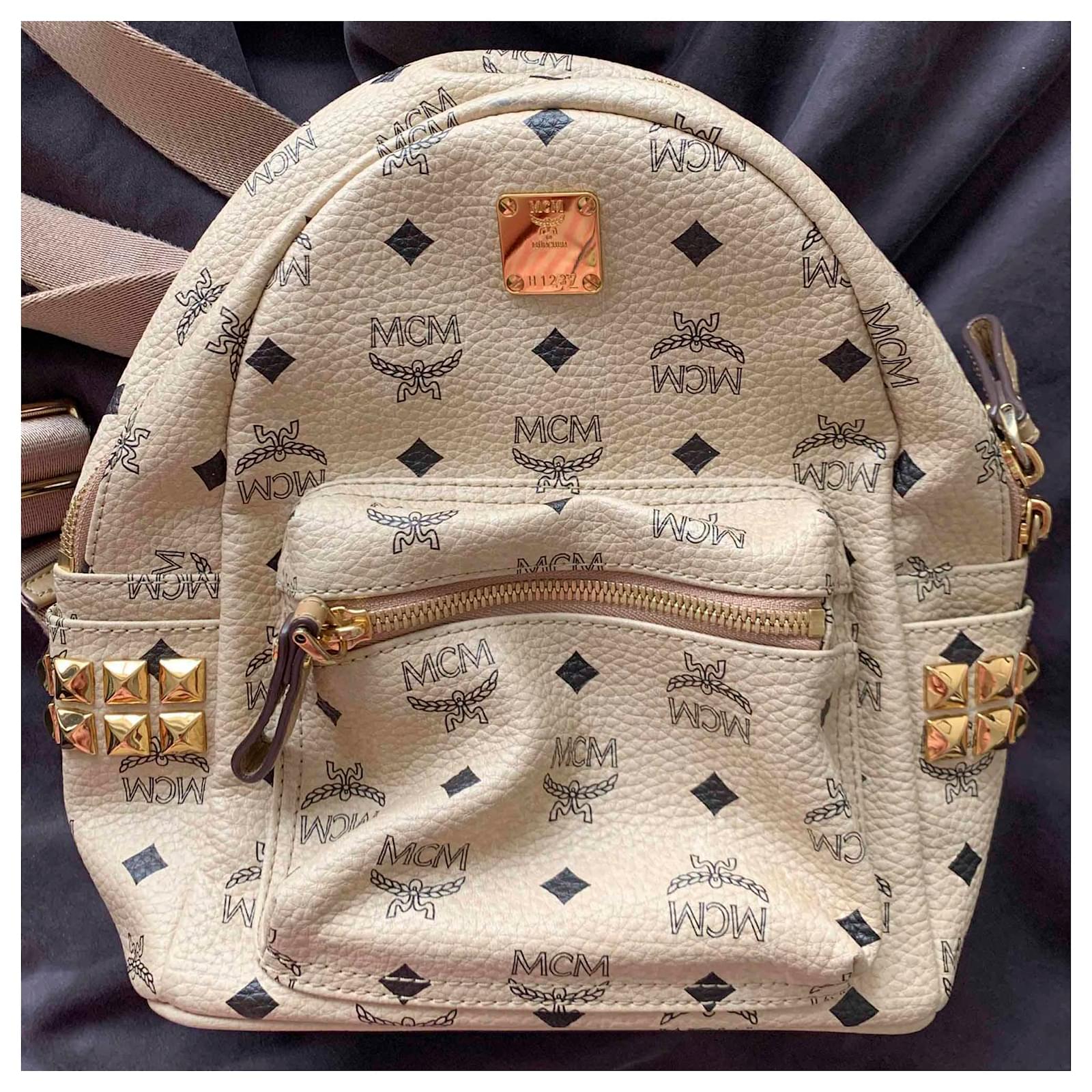 MCM Brown Visetos Stark Leather Backpack Beige Ponystyle calfskin ref