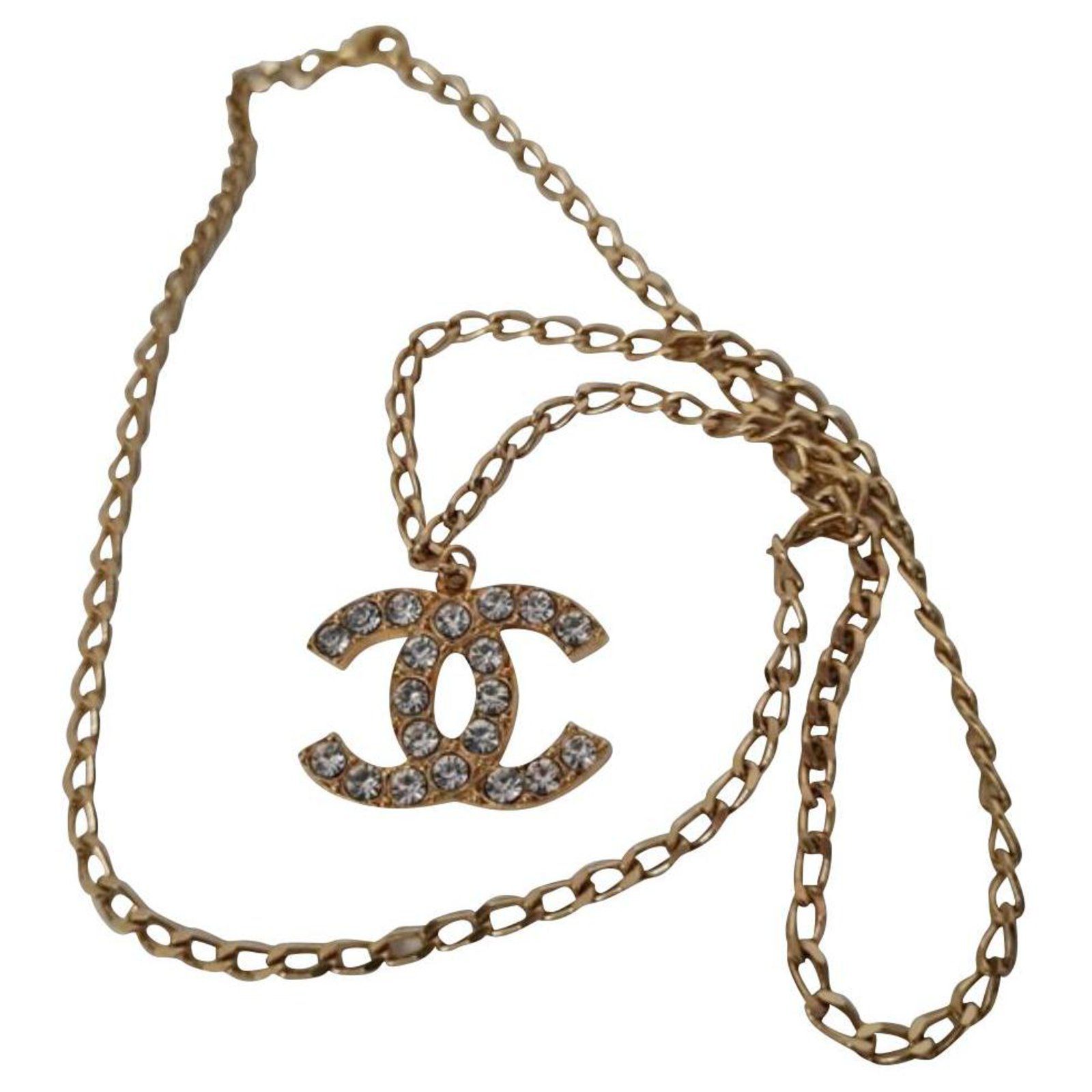 Chanel CC B12P logo classic square crystal necklace SHW box