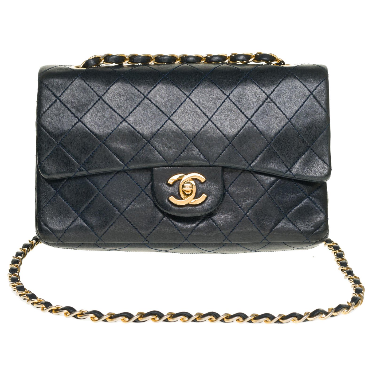 The highly sought after Chanel Timeless bag 23cm in navy blue