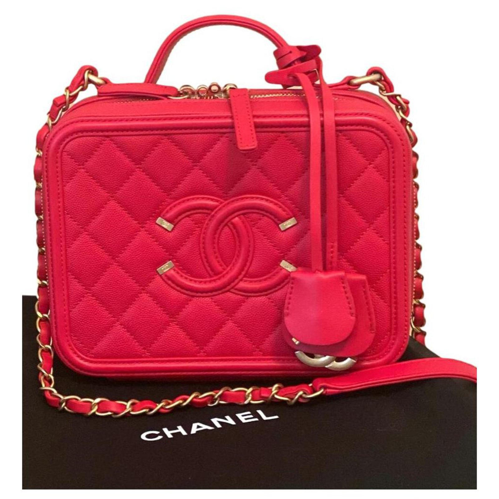 Chanel Vanity Case Medium bag Red Gold hardware Leather ref.276283 - Joli  Closet