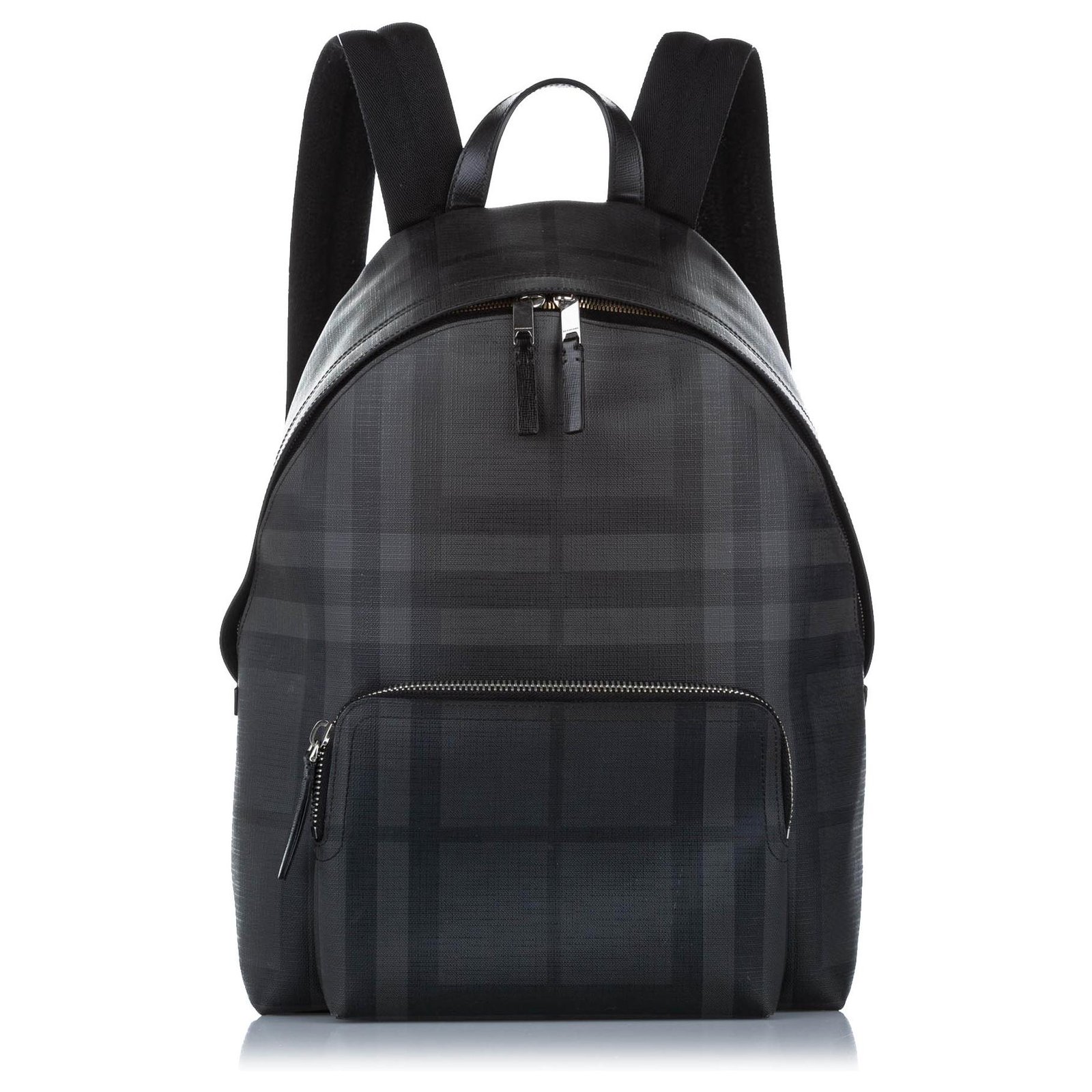 Burberry Gray Tonal Check Abbeydale Backpack Black Grey Leather Cloth ...