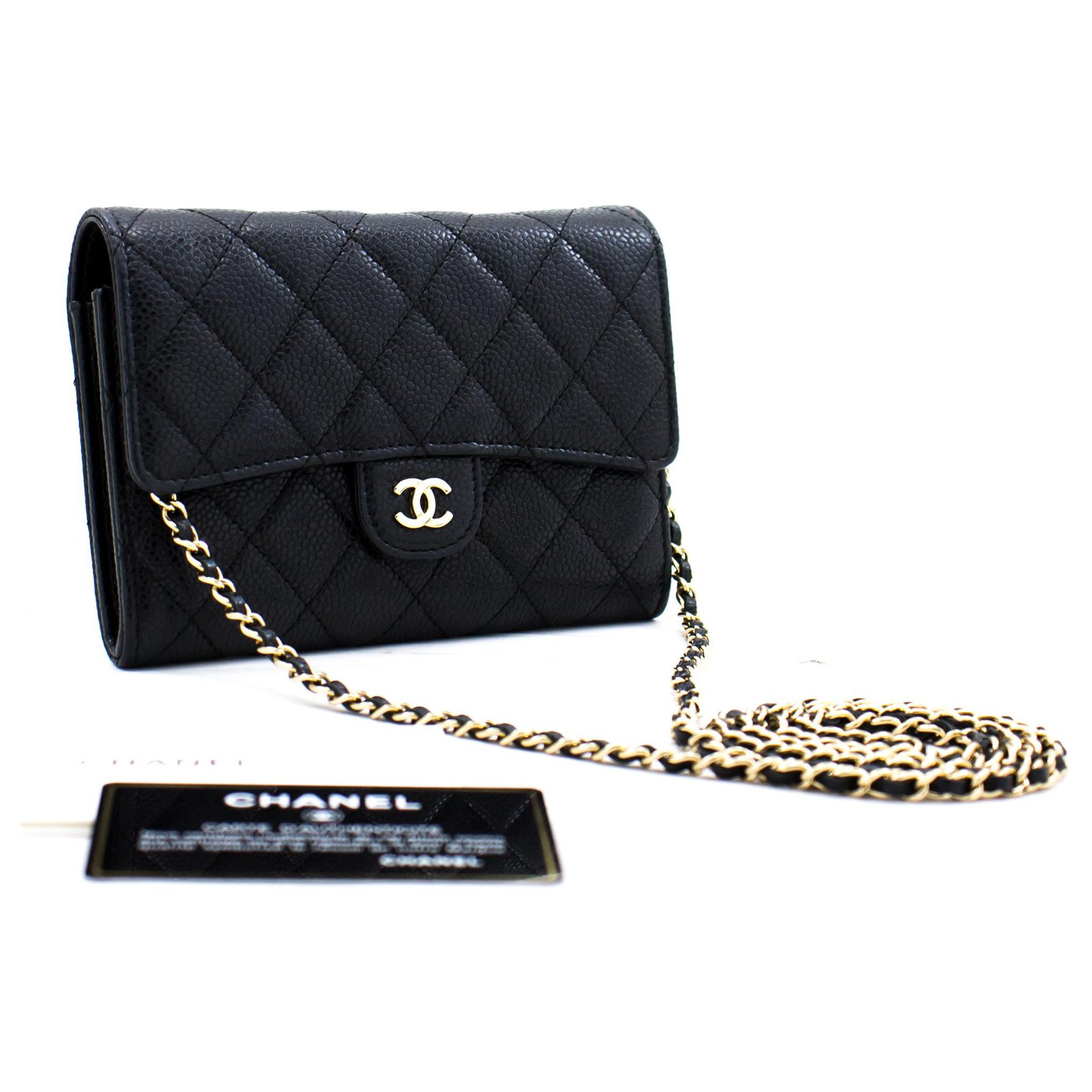 CHANEL Caviar Small Wallet On Chain WOC Black Shoulder Bag Purse