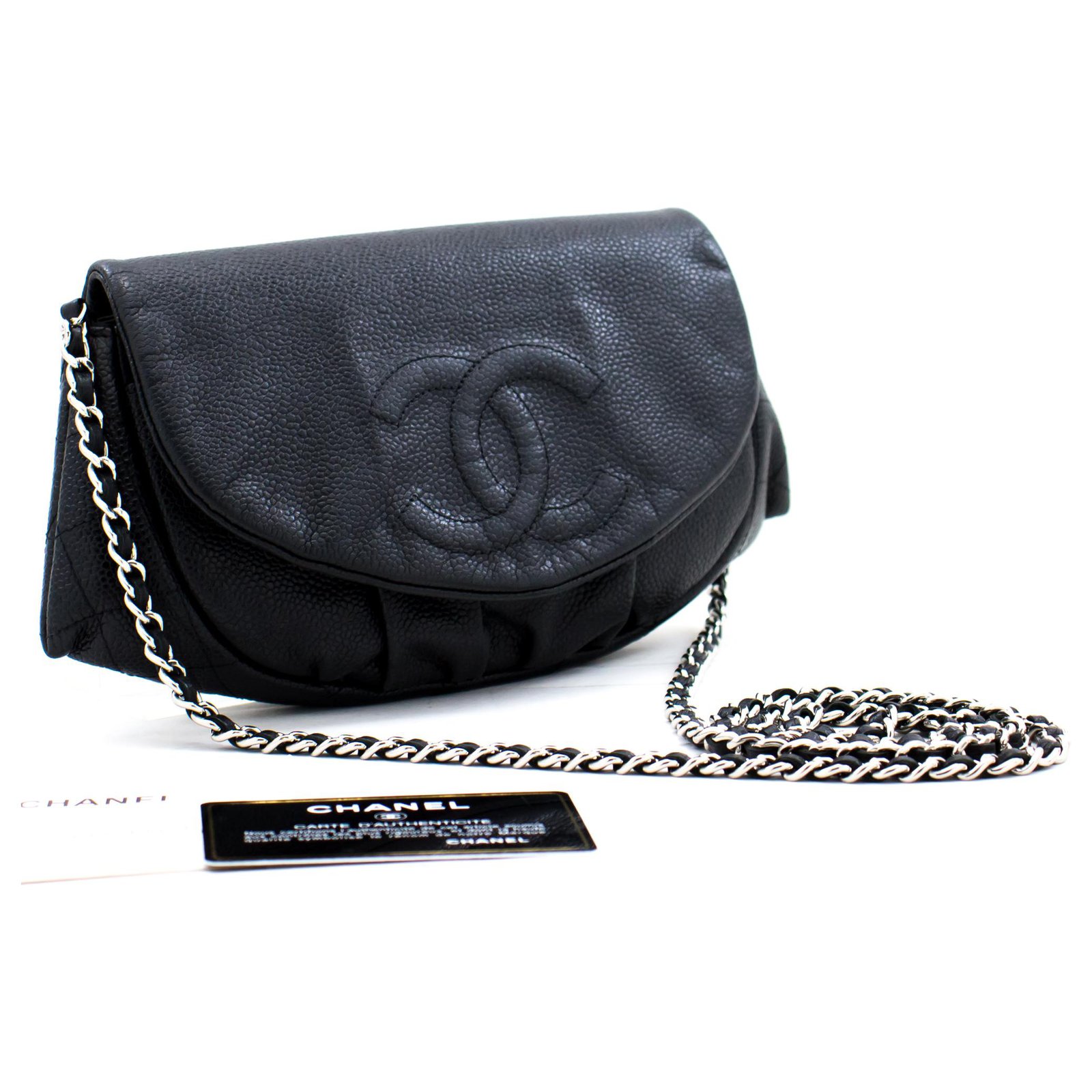 CHANEL Caviar Half Moon WOC Black Wallet On Chain Clutch Shoulder Leather  ref.278392 - Joli Closet