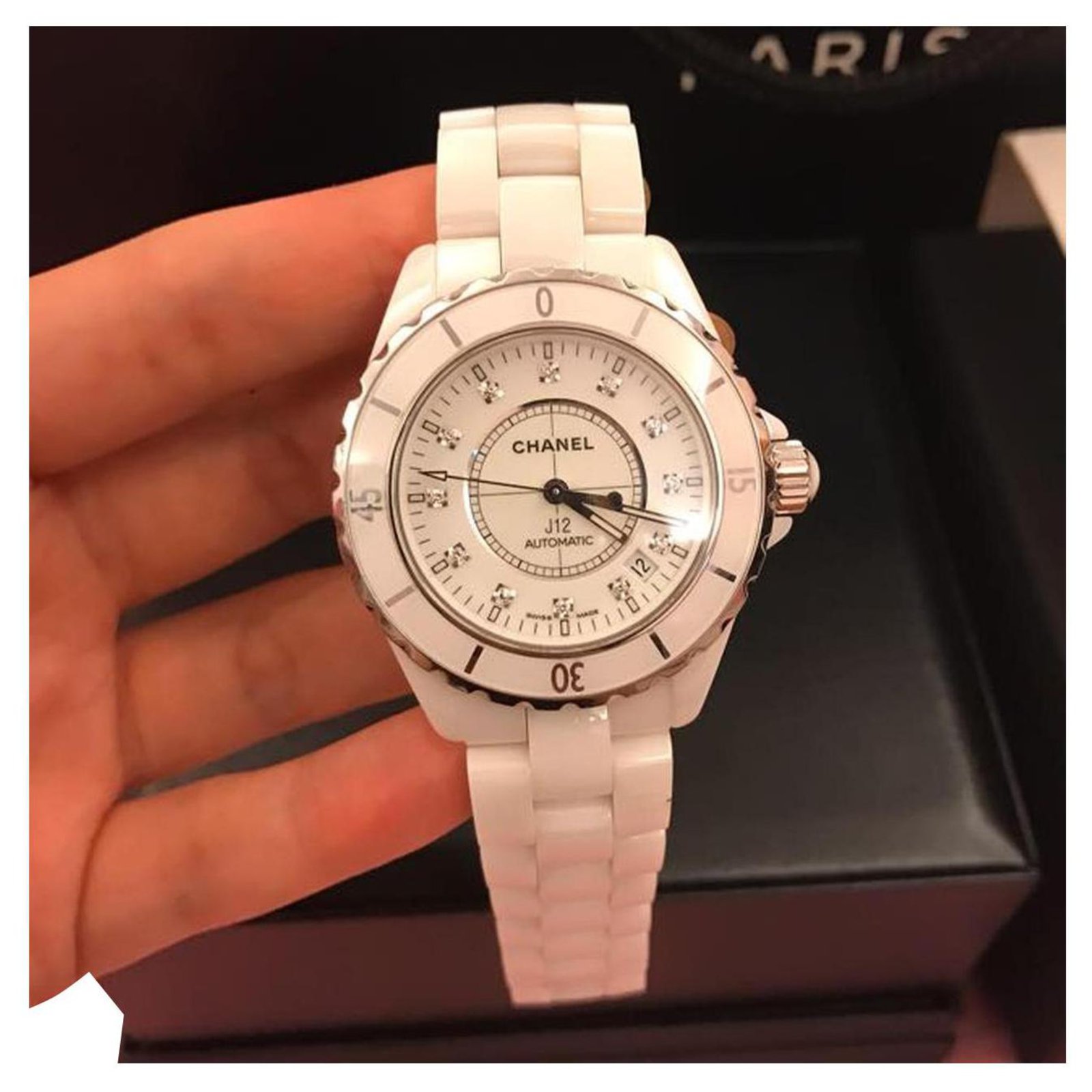 Chanel J12 38mm Ceramic Diamonds Black Dial Automatic Ladies Watch