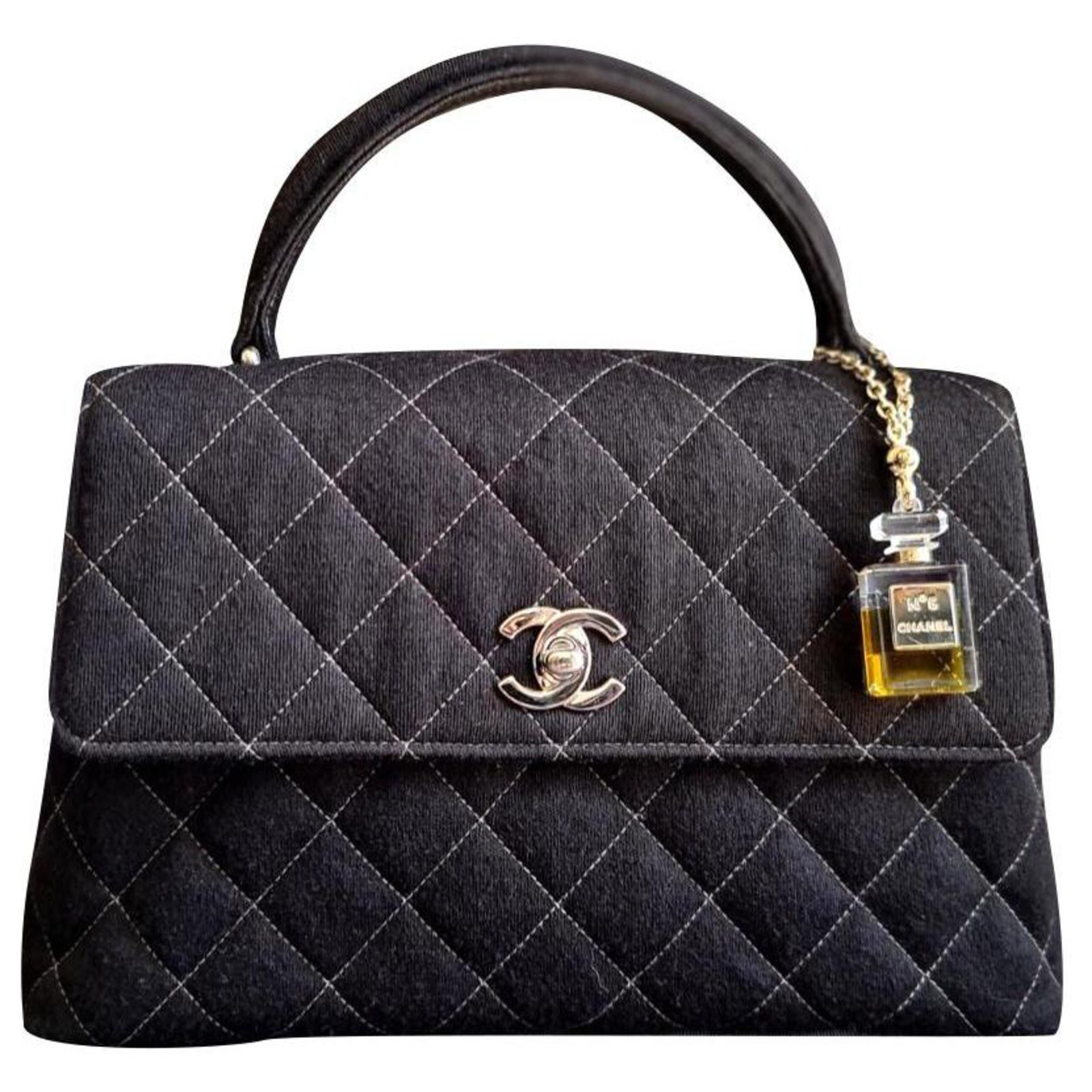 Vintage Chanel Jersey top handle bag Black Cloth ref.281233 - Joli