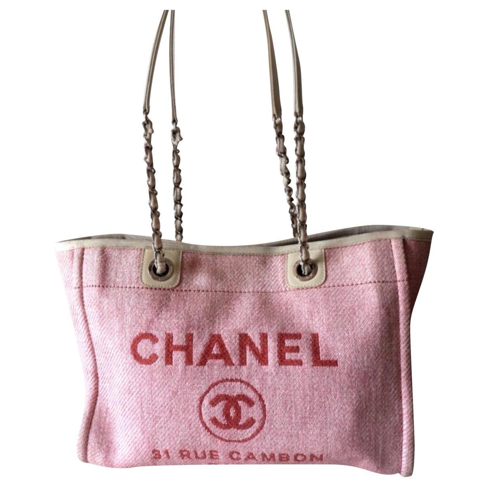 Chanel Deauville shopping tote bag Red Cotton  - Joli Closet