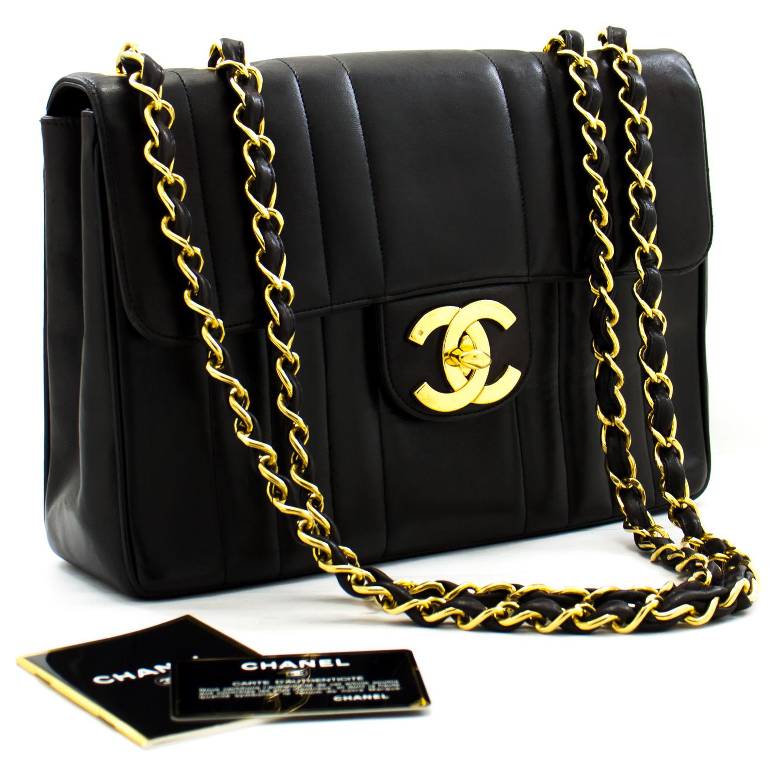 Chanel Jumbo 11 Chain Shoulder Bag Black Vertical Quilted Lamb Leather  ref.282174 - Joli Closet