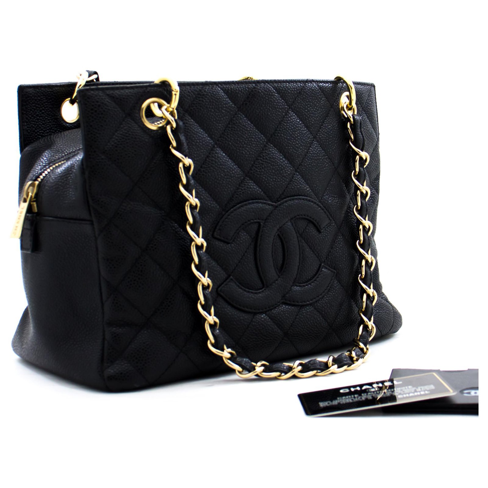 CHANEL Caviar Chain Shoulder Bag Shopping Tote Black Quilted Leather  ref.282263 - Joli Closet
