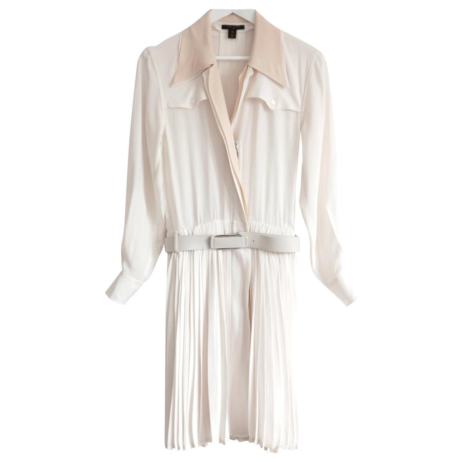 Louis Vuitton AW17 Silk Crepe Pleated Skirt Shirt Dress w/Belt