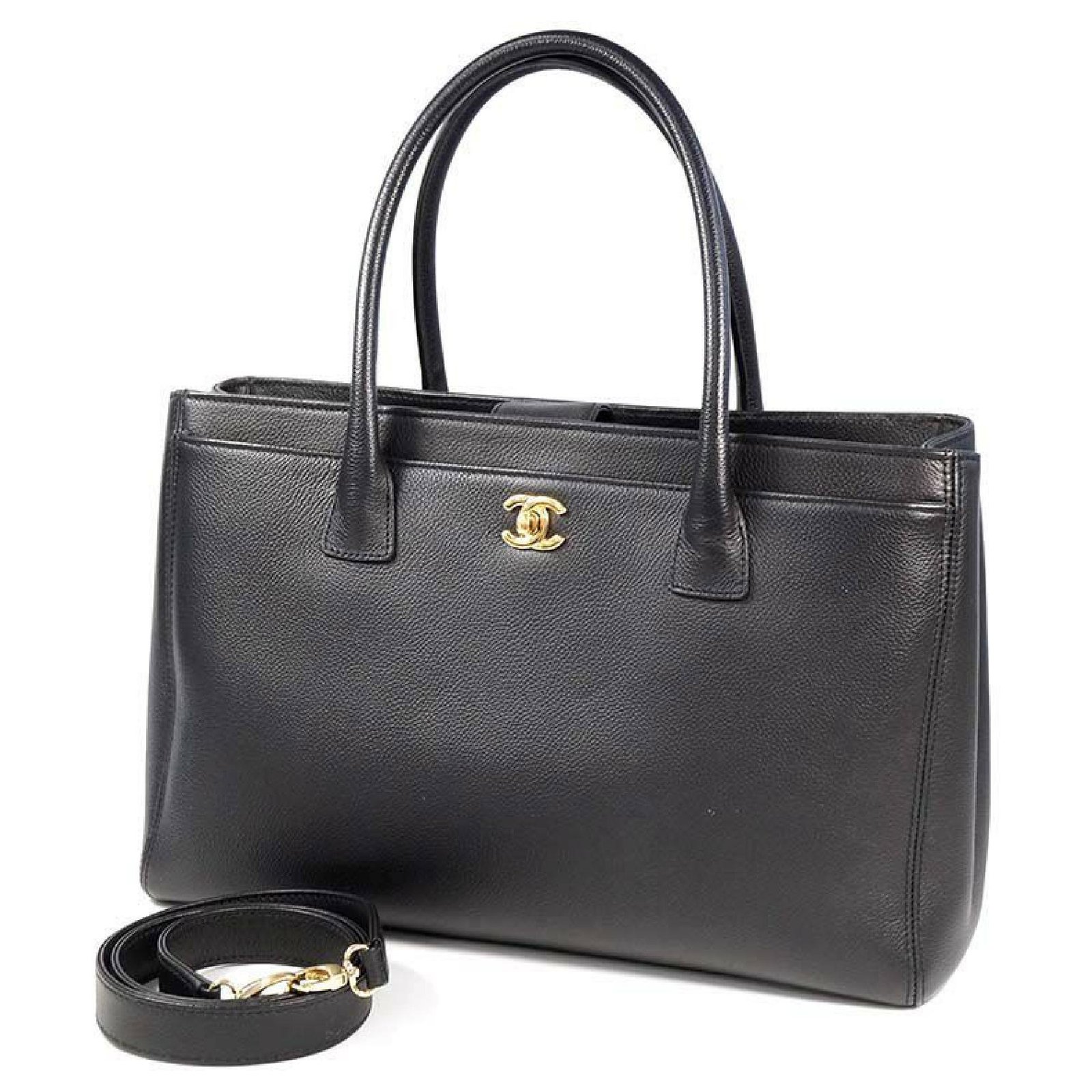 Chanel Executive Tote Bag White Leather Handbag Golden Hardware Caviar