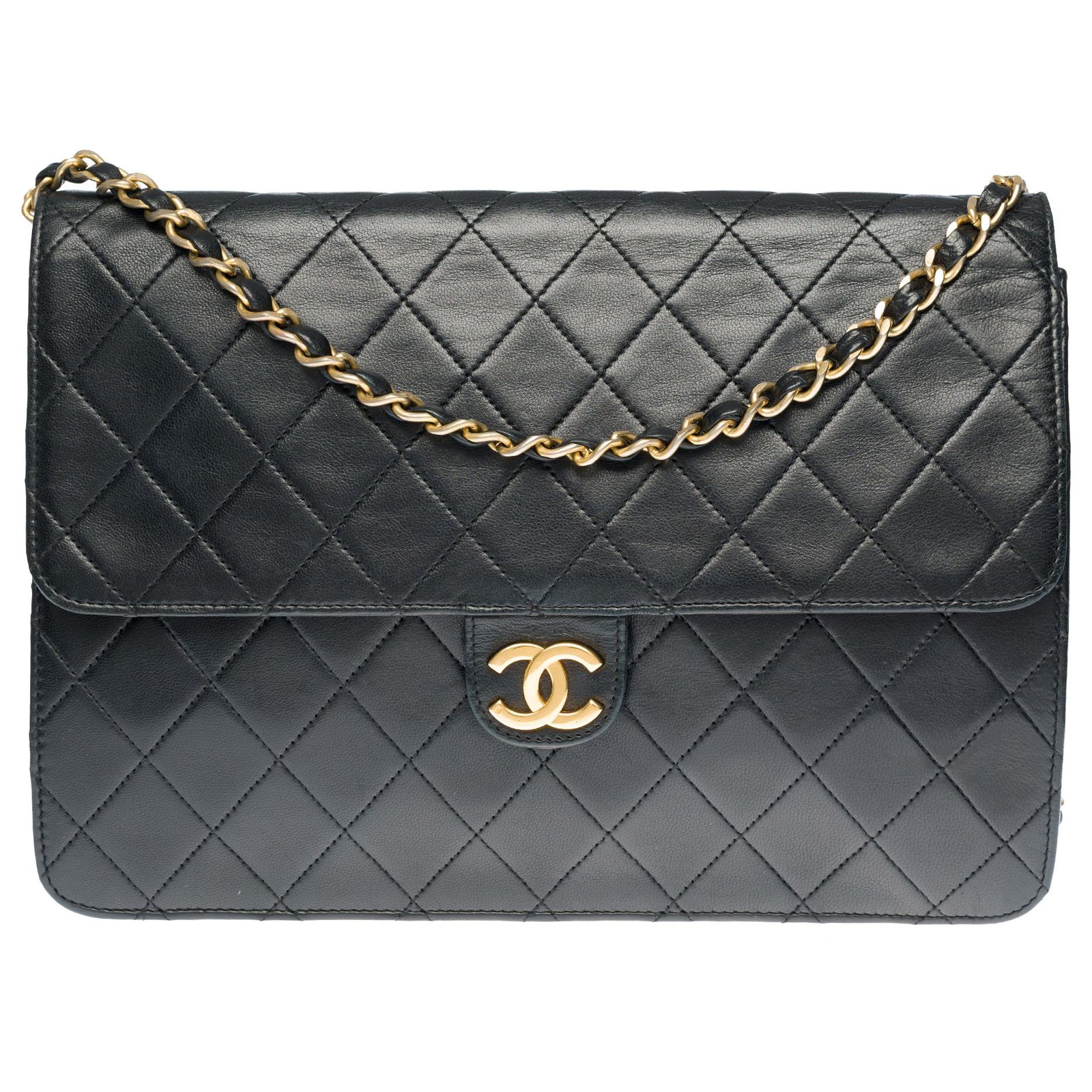 Timeless Chanel Classic handbag 25cm in black quilted leather ...