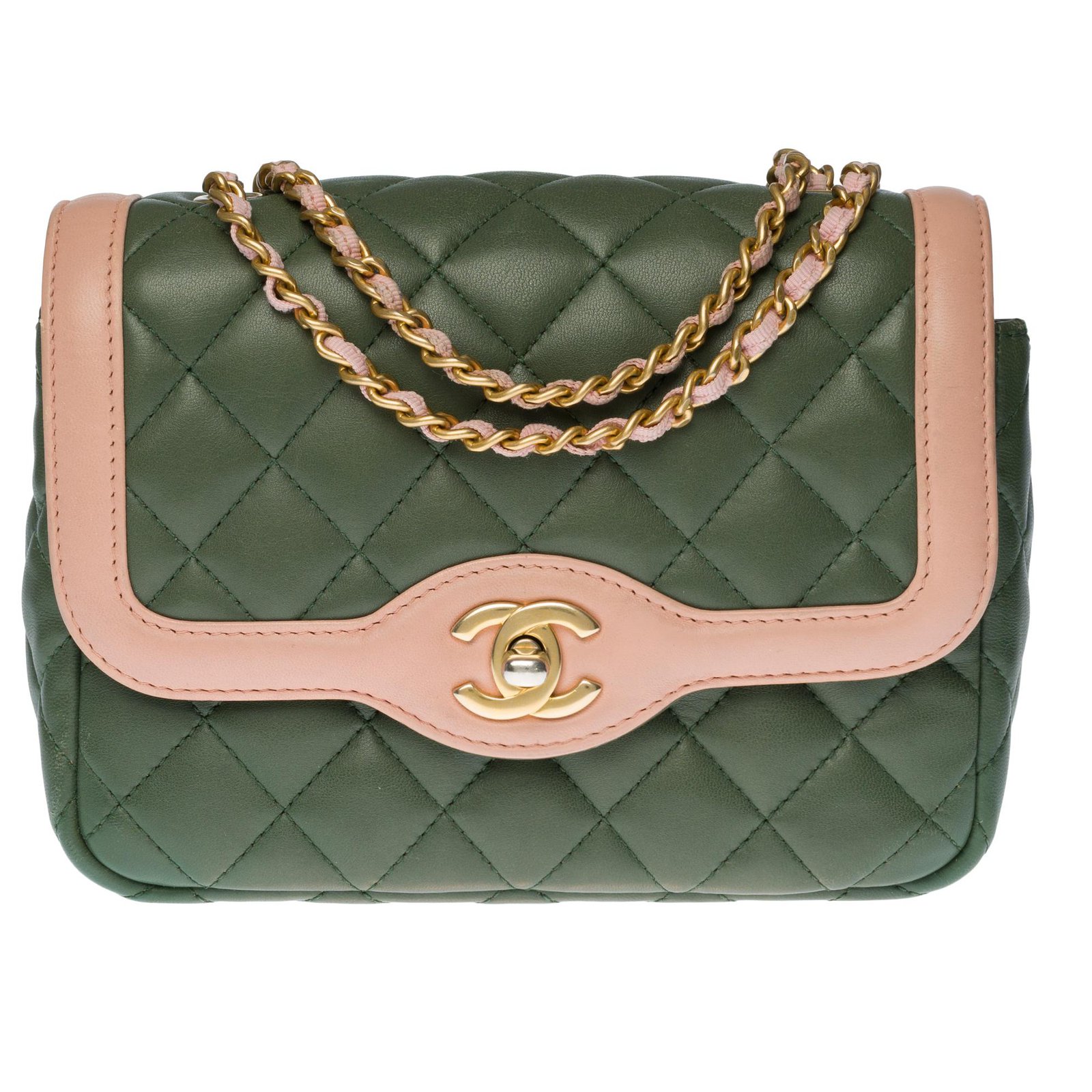 Splendid and Rare two-tone Chanel Diana Mini bag in green and pink quilted  leather, garniture en métal doré Olive green ref.284993 - Joli Closet