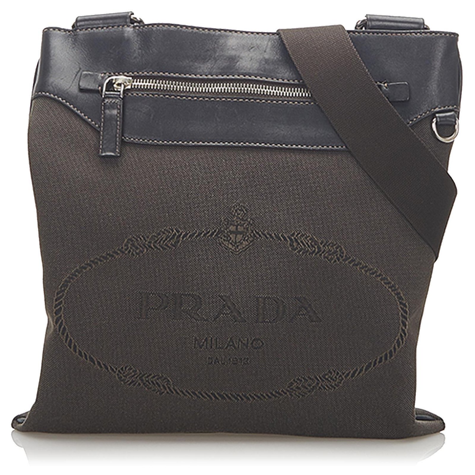 Prada Pocket logo-strap Crossbody Bag - Grey