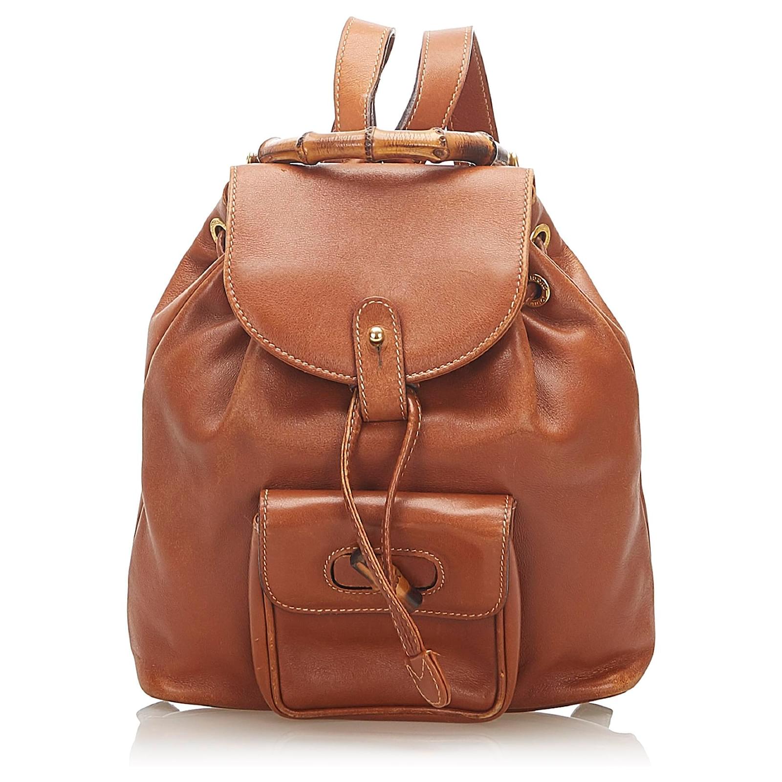 Zaino con coulisse in pelle marrone Gucci Vitello simile a un vitello  ref.285183 - Joli Closet