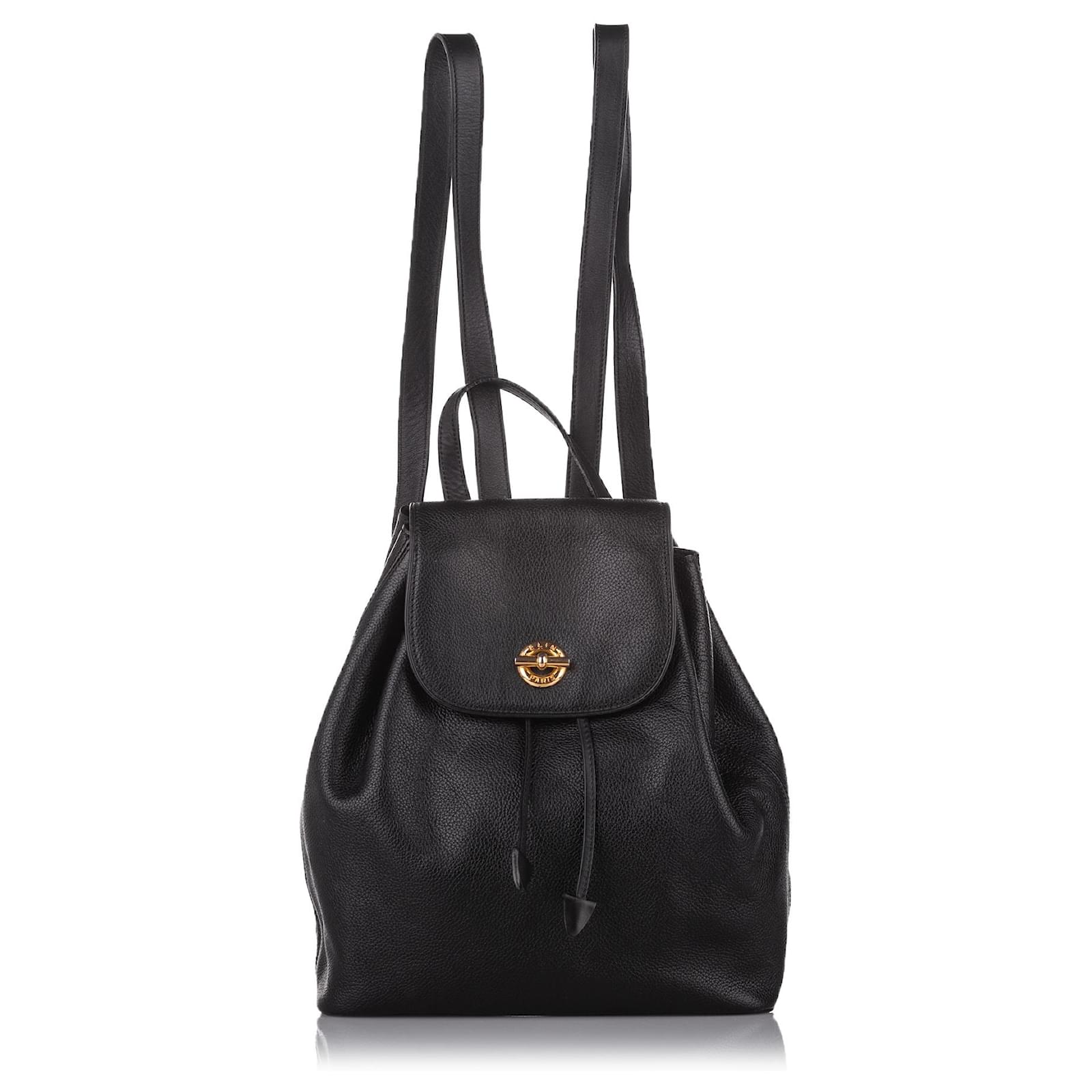 Céline Celine Black Leather Drawstring Backpack Pony-style