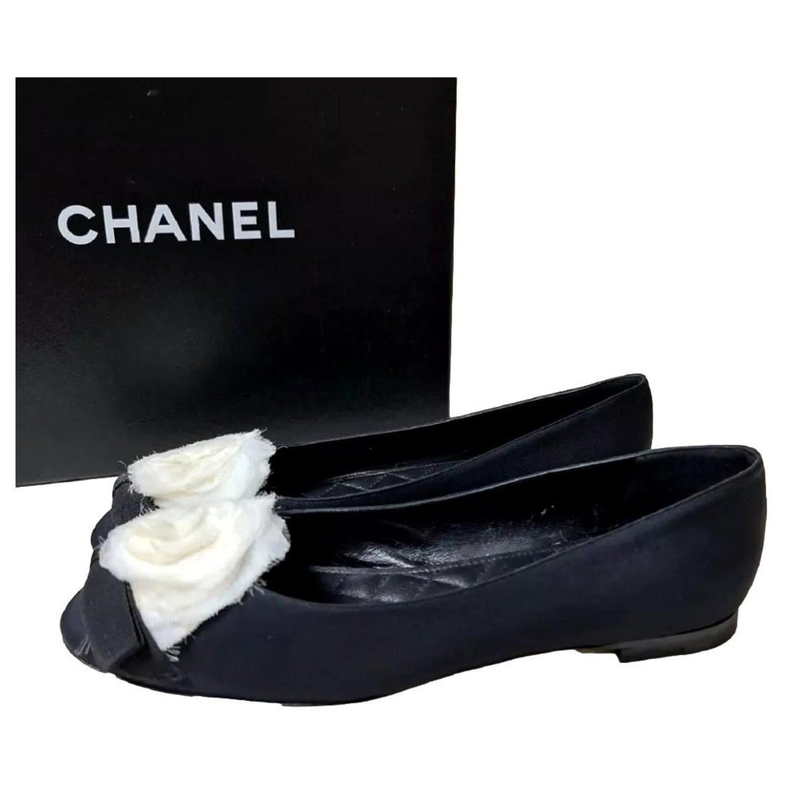Chanel Textile Camellia Ballet Flats Size 40 Black Cloth  - Joli  Closet