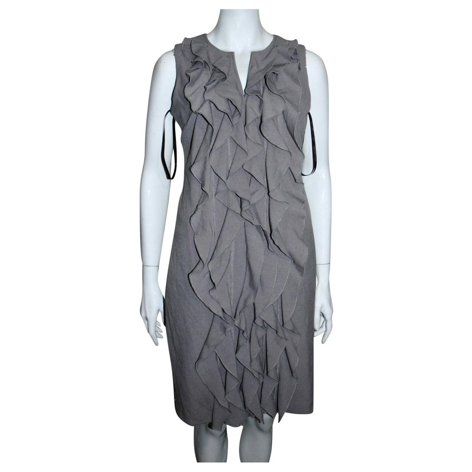 Calvin Klein CK shift dress with ruffle front Grey Polyester Viscose  Elastane  - Joli Closet
