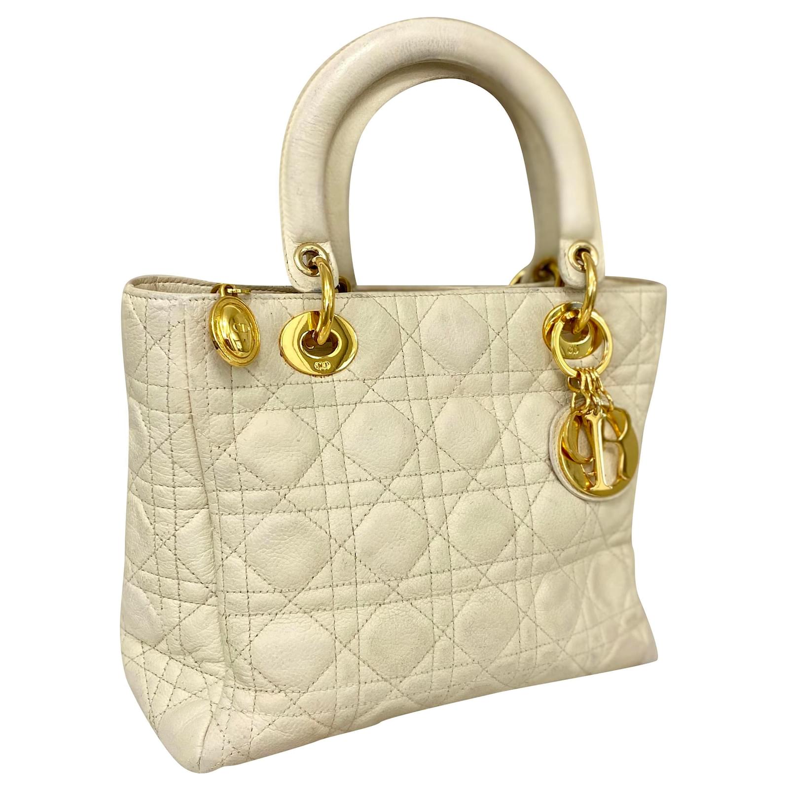Lady Dior leather bag Cream ref.285601 Joli Closet