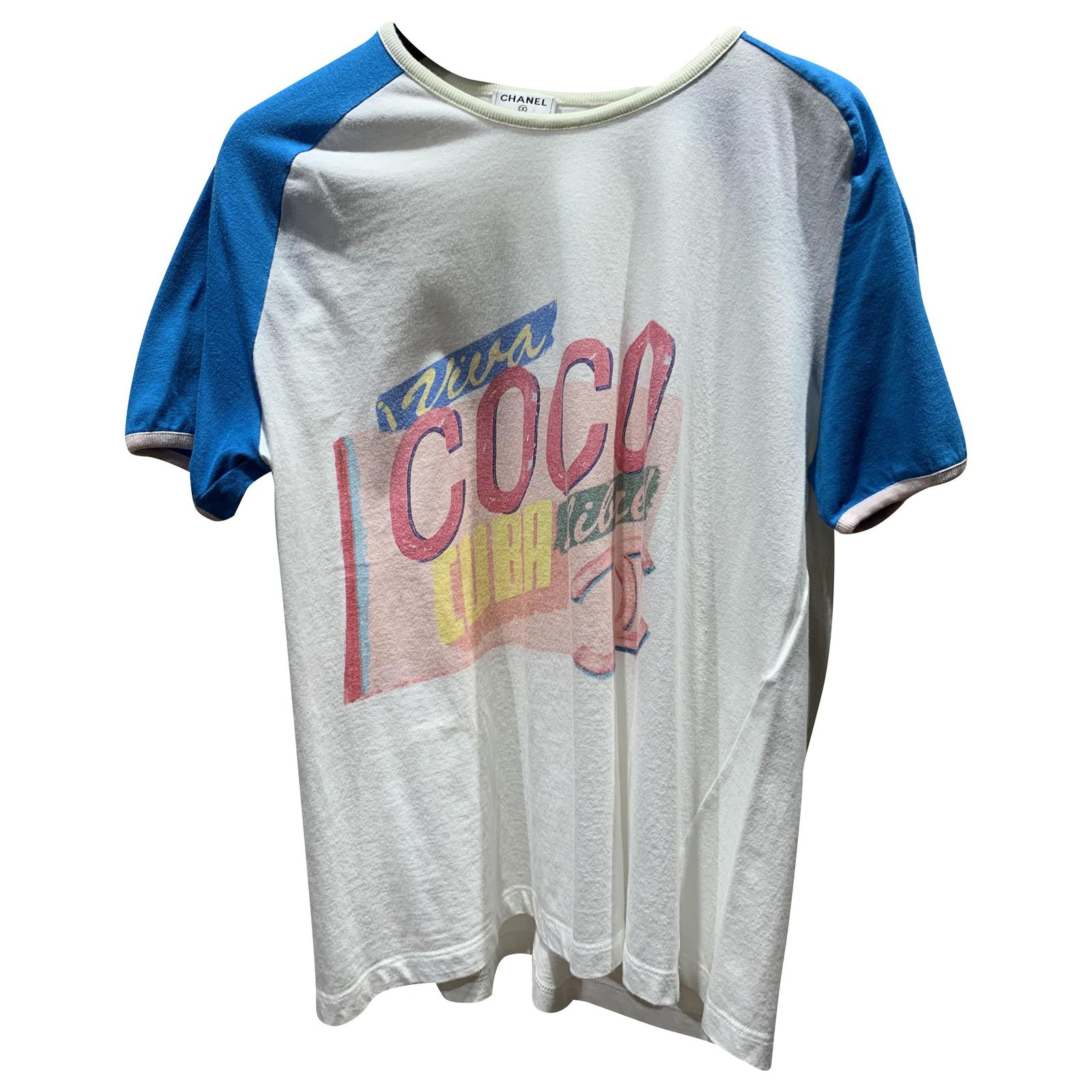 Vintage Chanel cute t-shirt White Blue Multiple colors Cotton ref