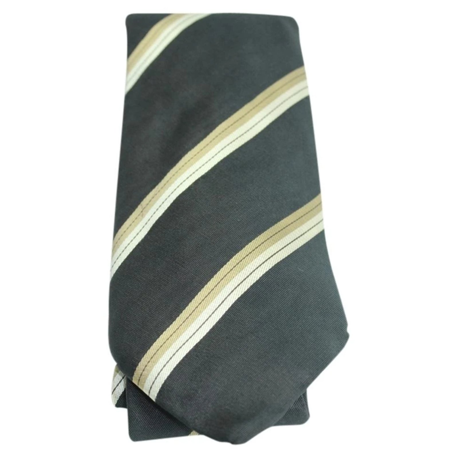 Louis Vuitton Black Tie with Horizontal Taupe Stripes TELM7