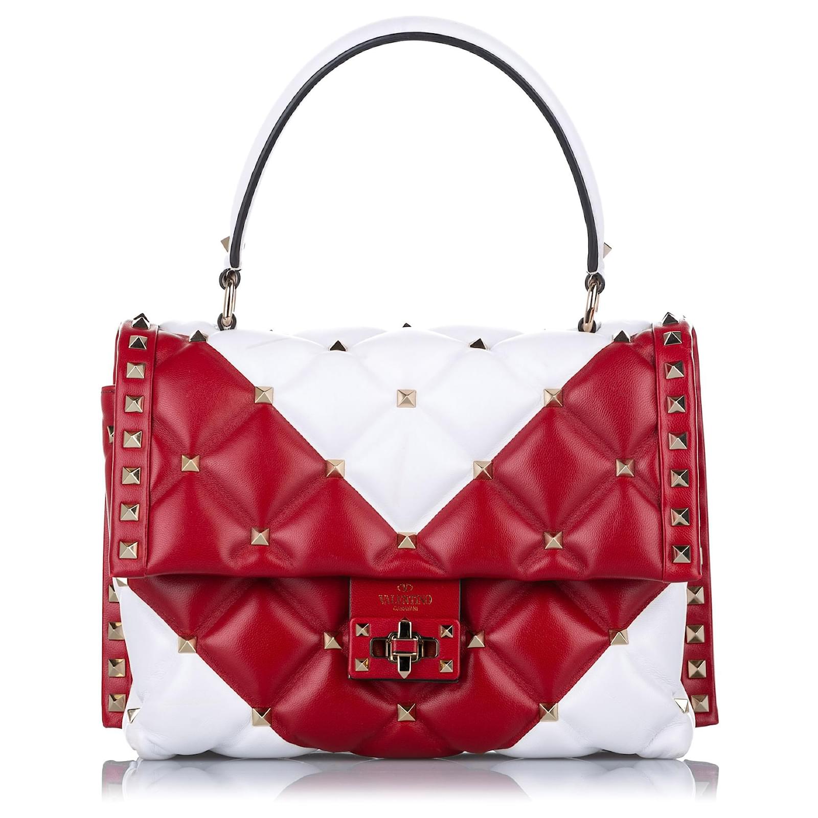 Cartable Valentino en cuir d'agneau rouge Candystud Blanc ref