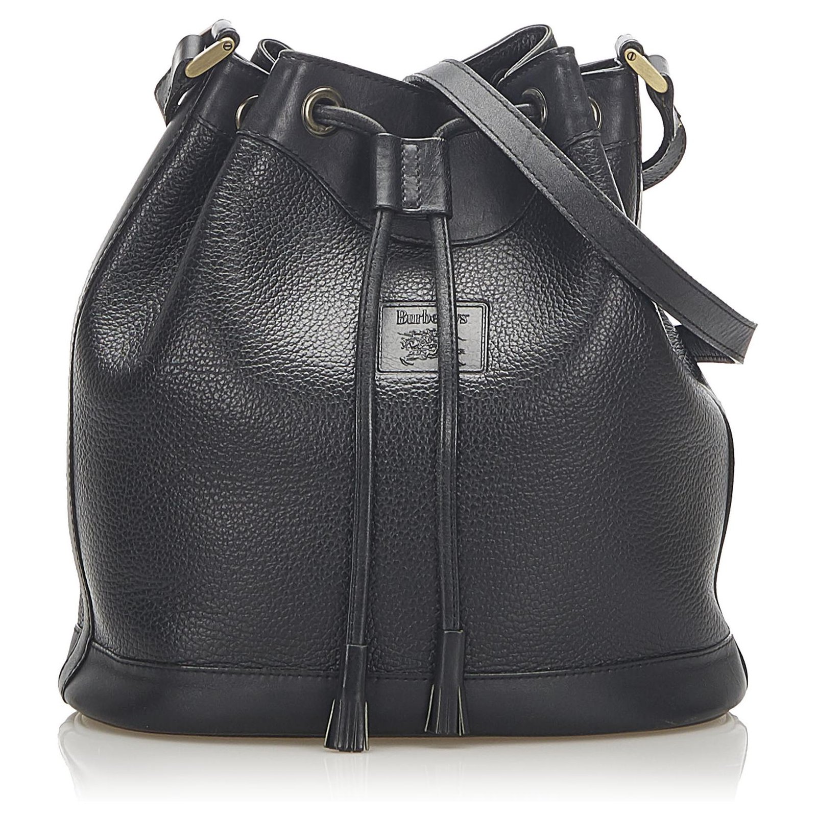 burberry black leather bucket bag