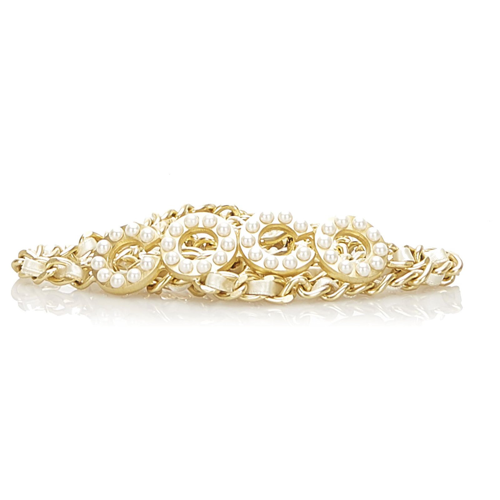 Chanel Vintage Gold Toned Caged Pearl Belt