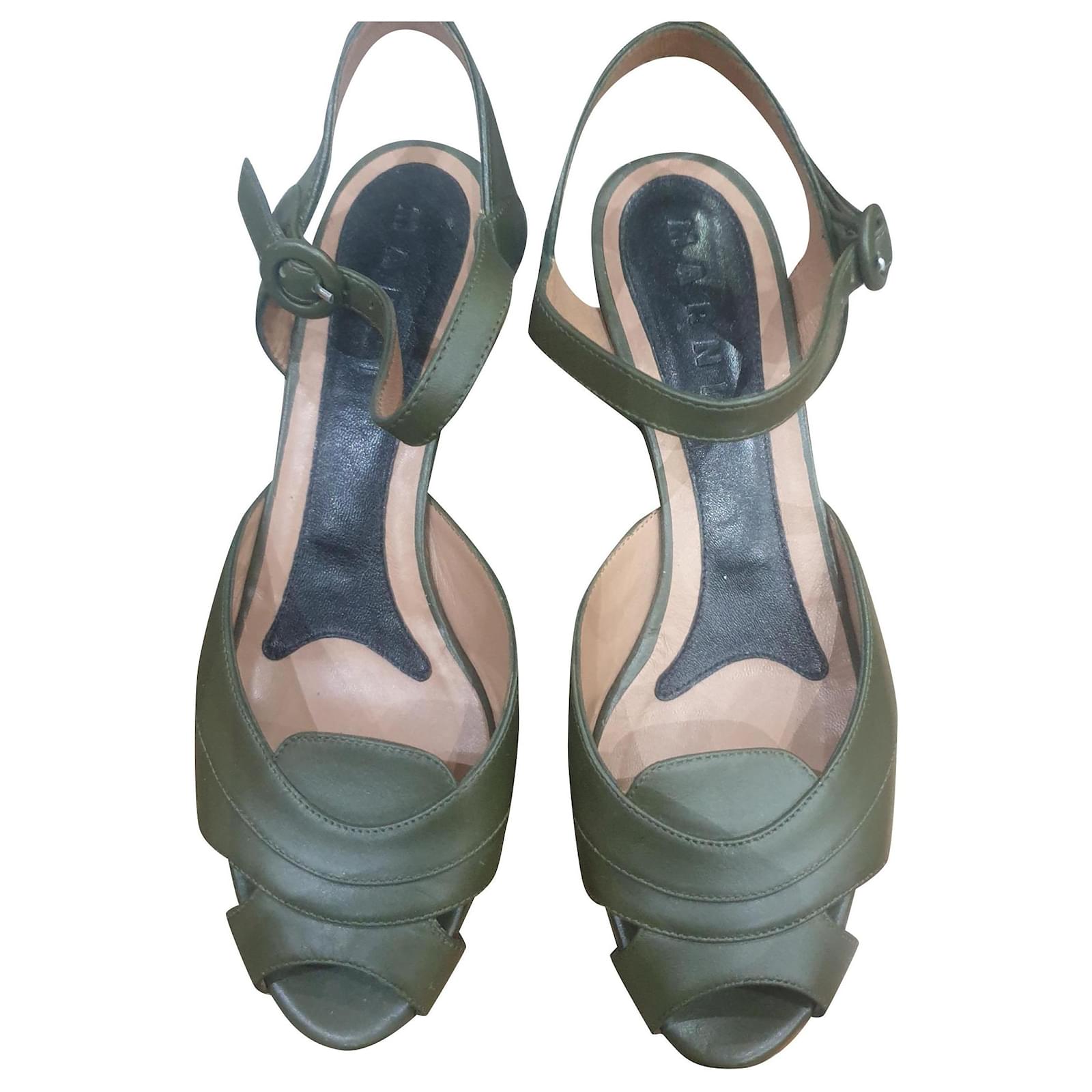 Marni Primavera Estate 2021 sandali fussbett in lurex verde -  FBMS010901P393100V44