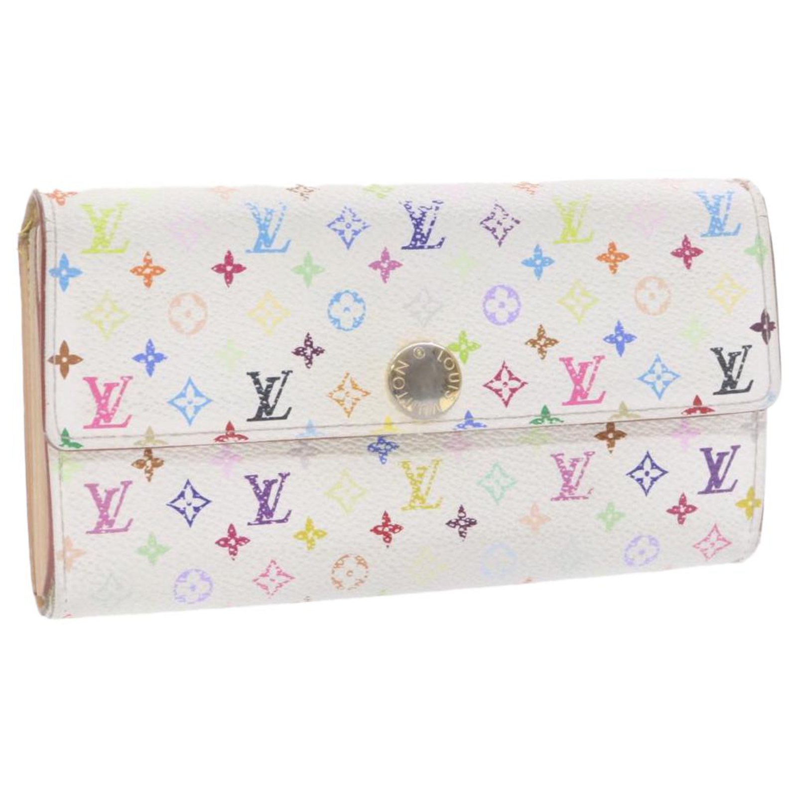 Louis Vuitton White Multicolor Sarah Wallet with Pink Interior - A