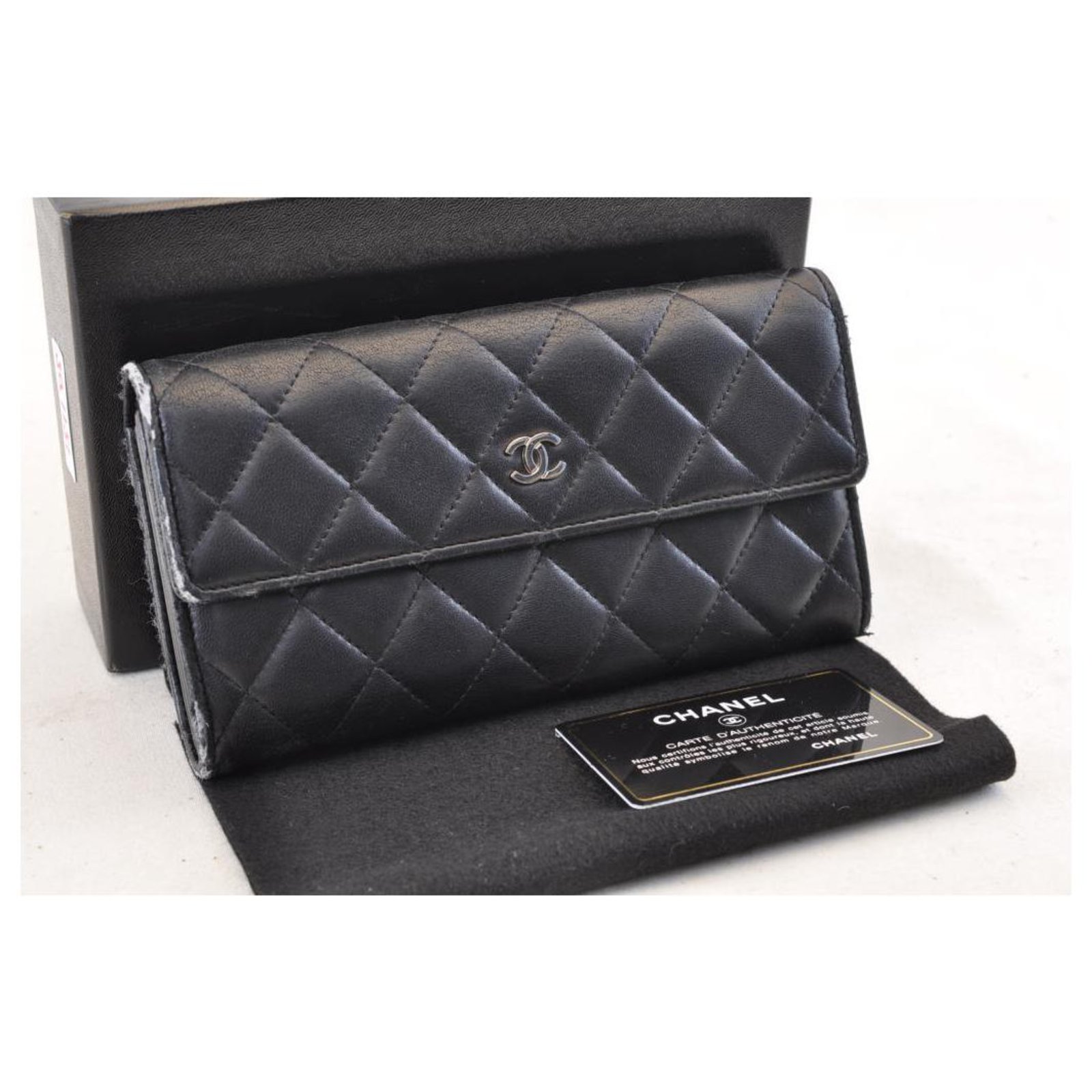 CHANEL Lamb Skin Leather Long Wallet Black CC Auth sa1151 ref