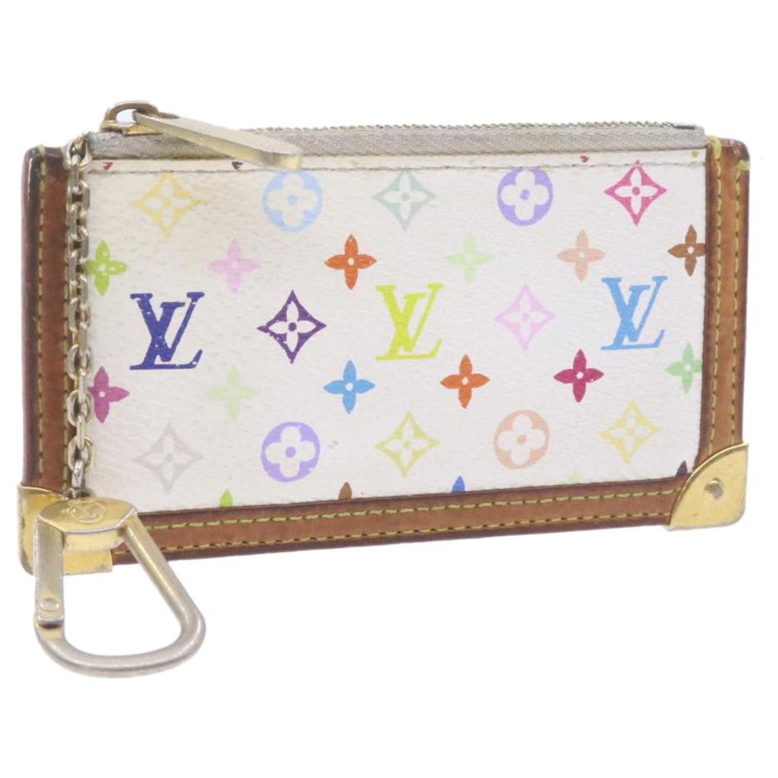 Louis Vuitton White Monogram Multicolor Key Pouch Pochette Cles Coin Purse  ref.294292 - Joli Closet