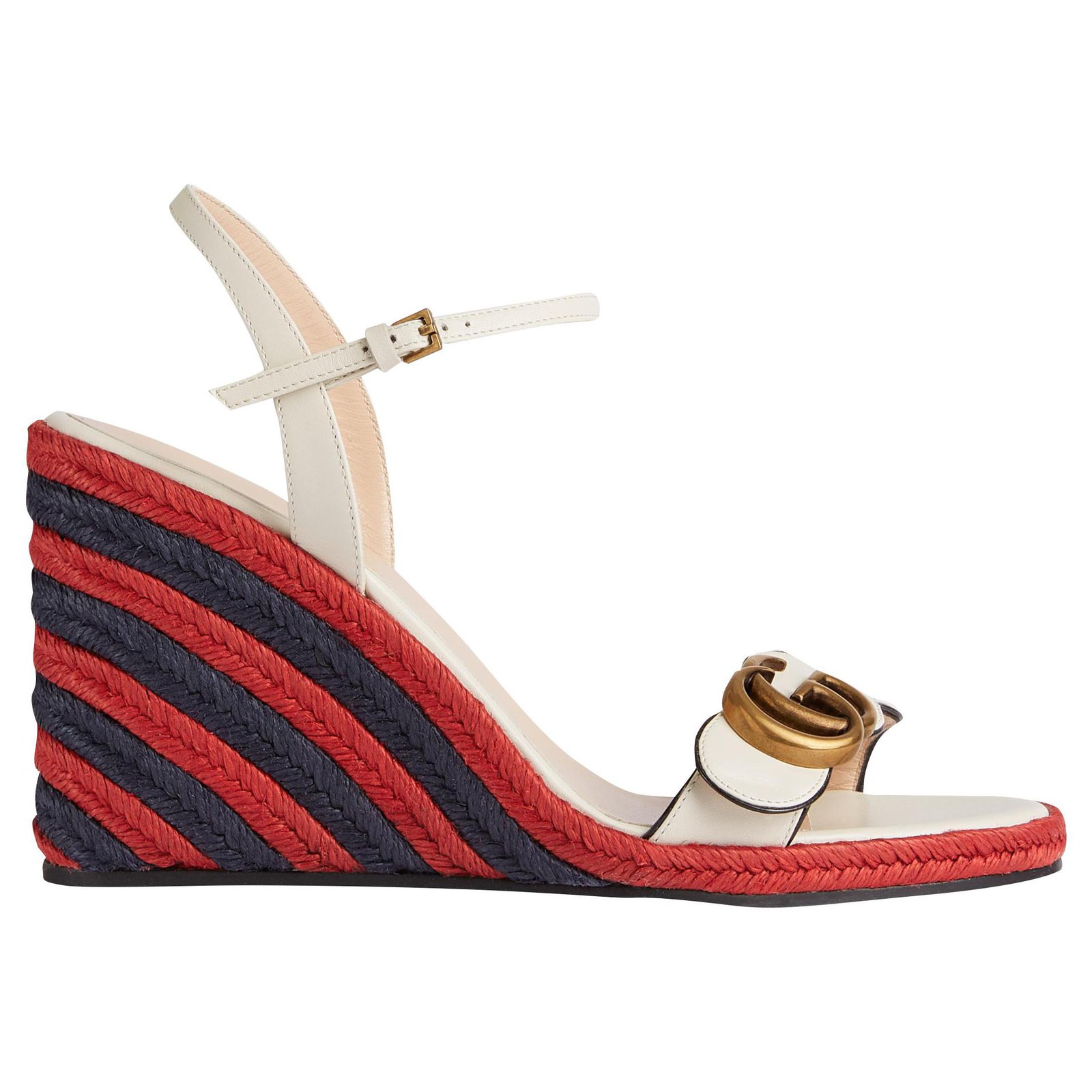 Louis Vuitton Women's Buckle Wedge Espadrille Sandals Leather Red