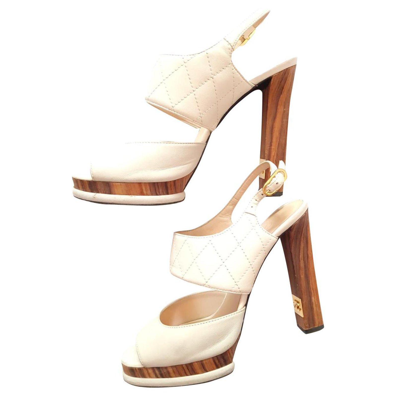 Chanel high heel sandals White Leather Lambskin  - Joli Closet