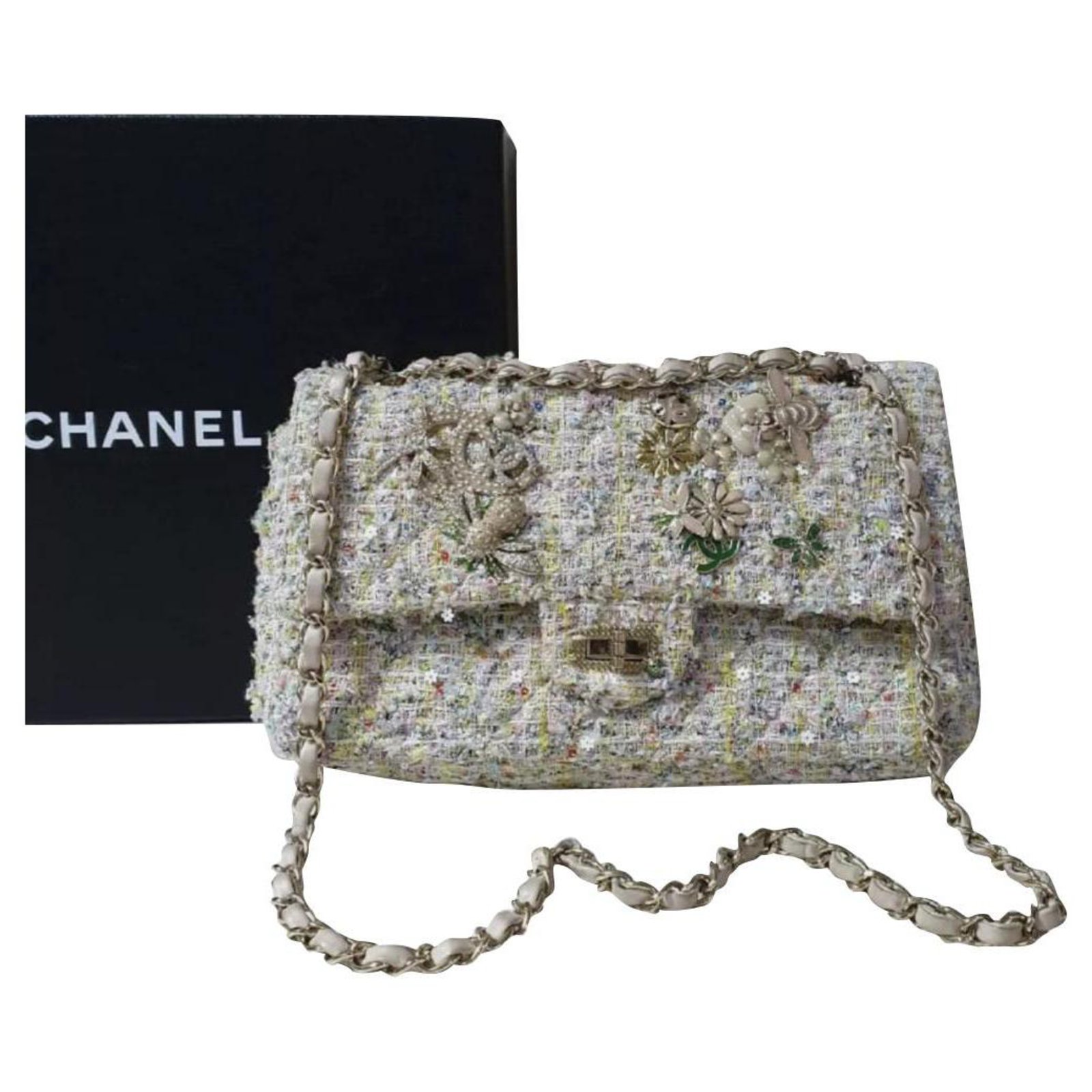 Chanel 2.55 Reissue Classic Flap Limited Garden Party 225 lined Tweed Bag