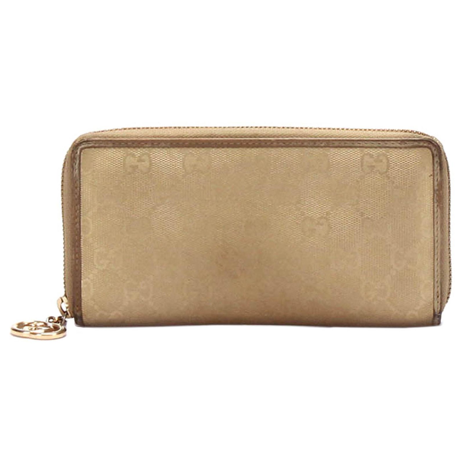 Gucci Gold GG Canvas Zip Around Long Wallet Golden Leather Cloth Pony ...
