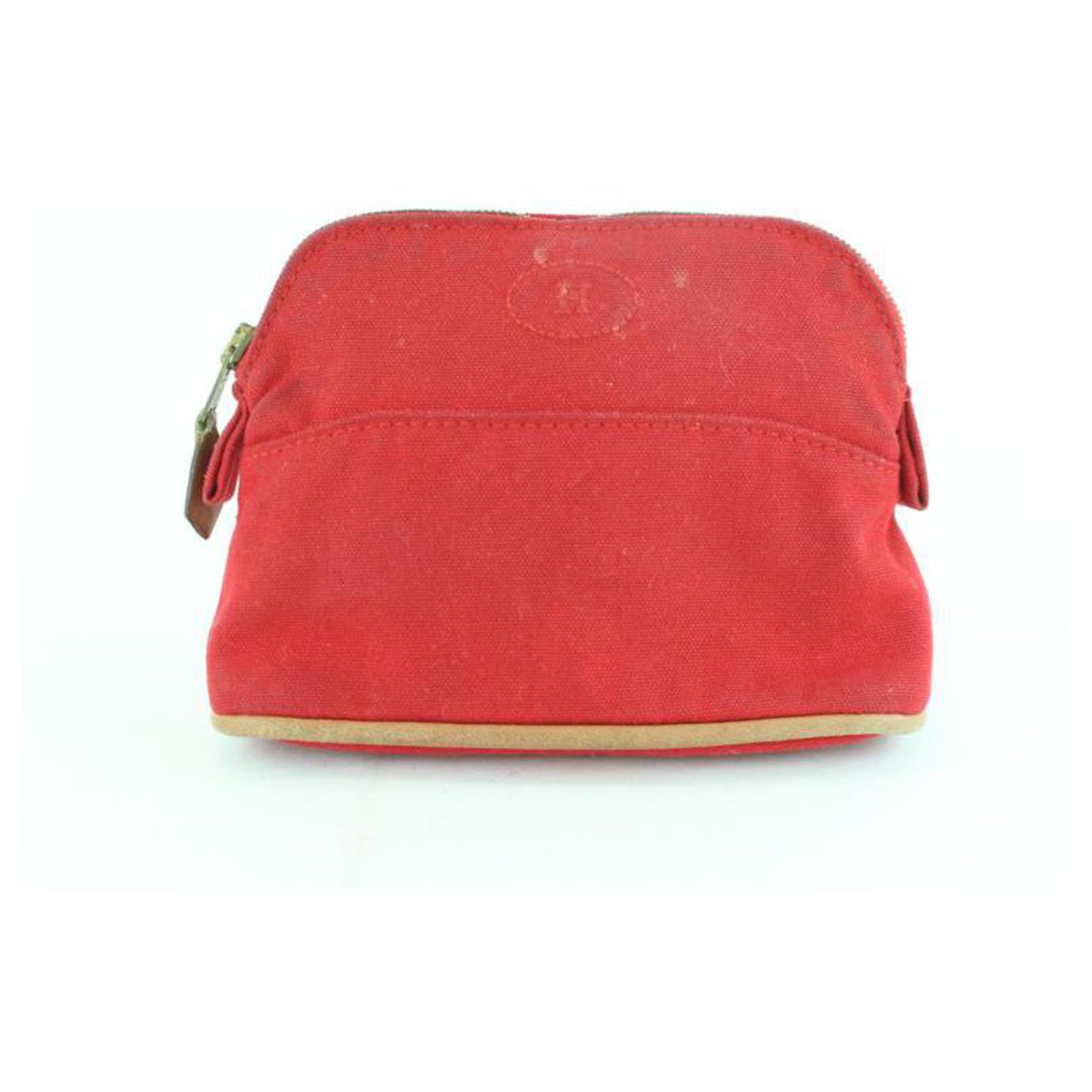 Hermes Red Canvas Bolide Mini Cosmetic Pouch Bag - Yoogi's Closet