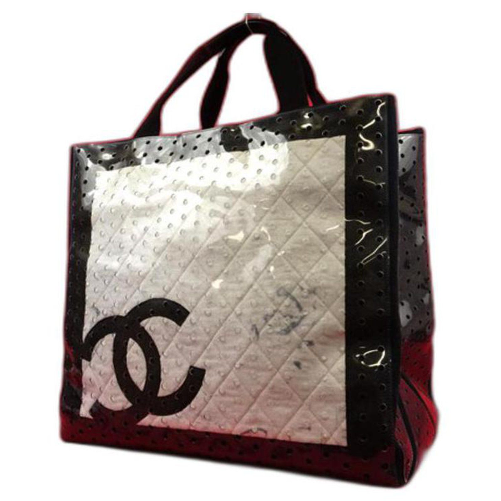Chanel Translucent Clear Naked CC Perforated Tote Jumbo Tote Black White  ref.289836 - Joli Closet