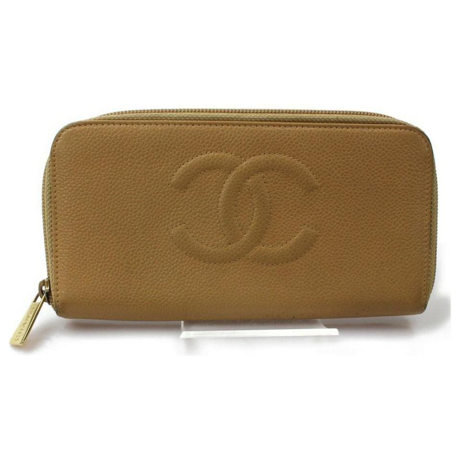Chanel Beige Caviar Leather Zip Around Wallet Long Zippy L-Gusset