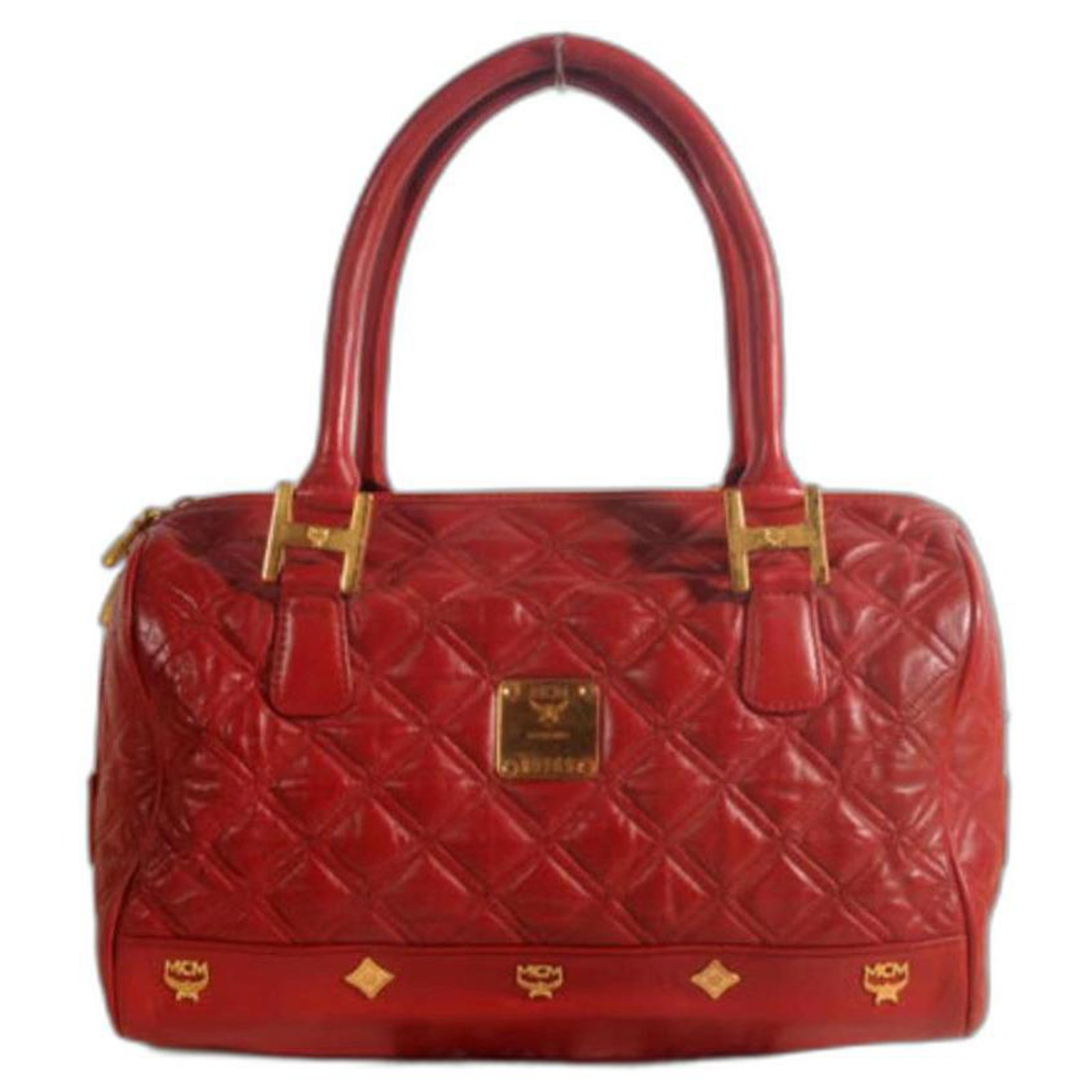 MCM, Bags, Mcm Red Leather Boston Satchel And Shoulder Bag