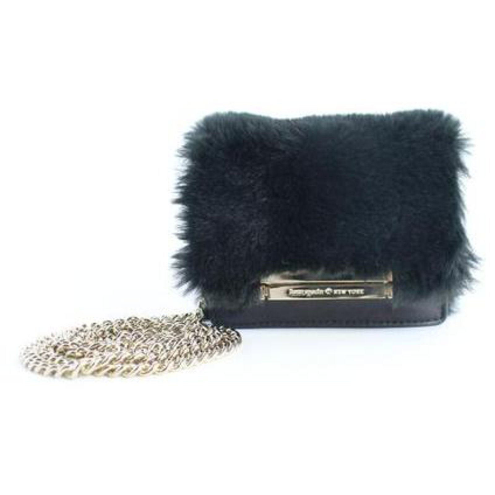 Kate Spade Mini Fur Crossbody Chain Flap Black Leather  - Joli  Closet